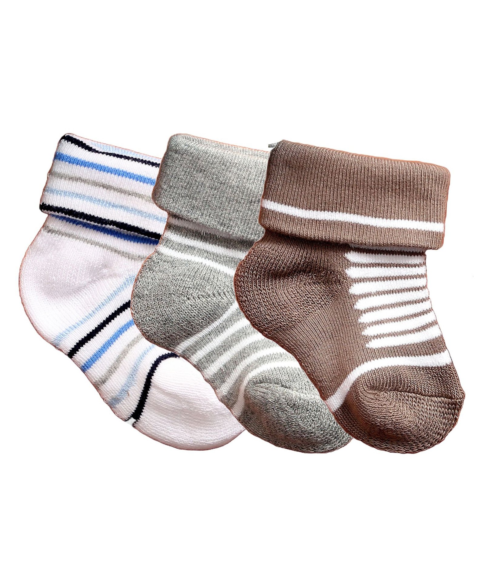 NEXT2SKIN Pack Of 3 Striped Soft Cotton Socks - White Light Grey & Fawn-image-2