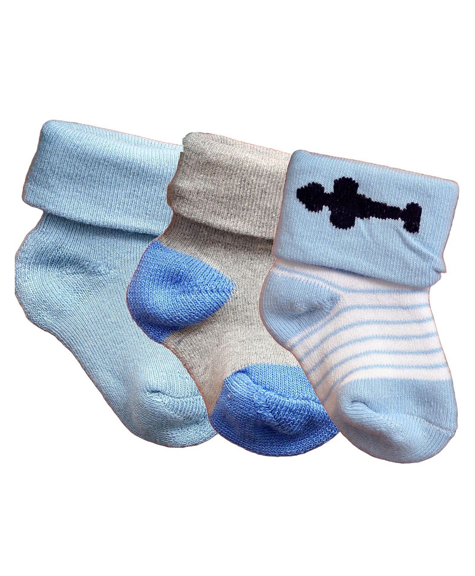 NEXT2SKIN Pack Of 3 Striped Soft Cotton Socks - Grey Light & Sky Blue-image-4