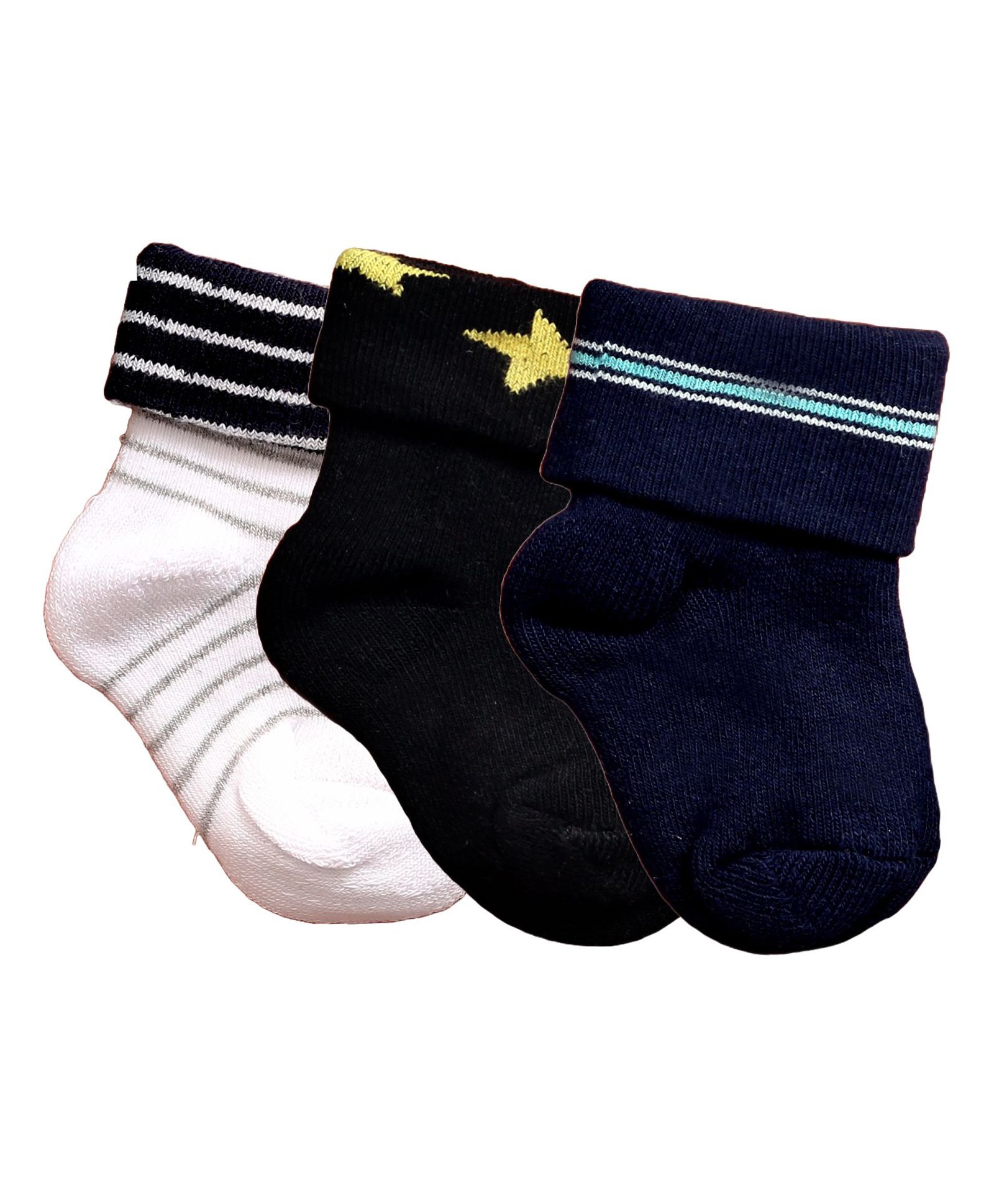 NEXT2SKIN Pack Of 3 Striped Soft Cotton Socks - Black & Navy Blue-picture-6