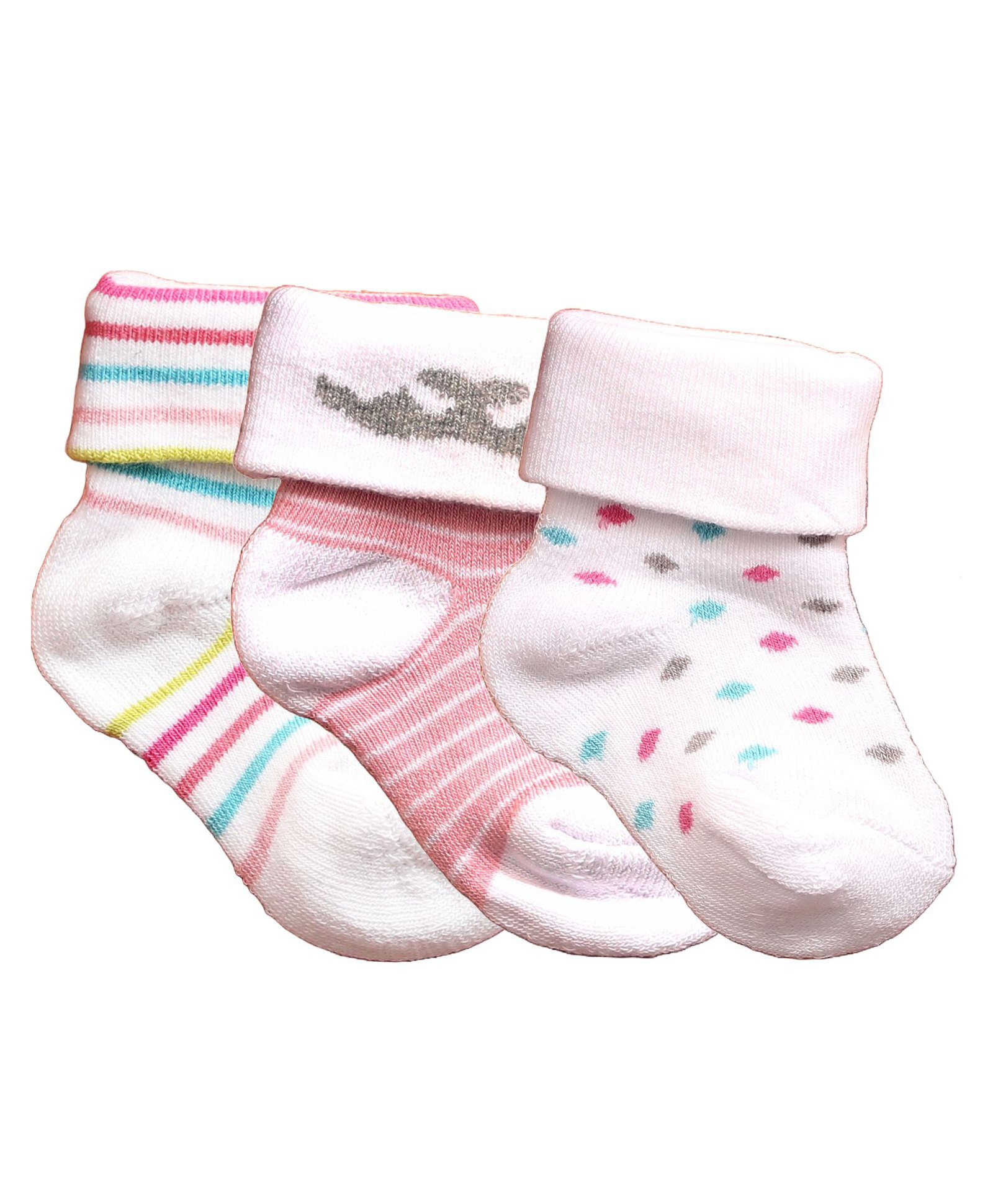 NEXT2SKIN Pack Of 3 Striped & Polka Dots Detailed Soft Cotton Socks - White & Pink-image-32