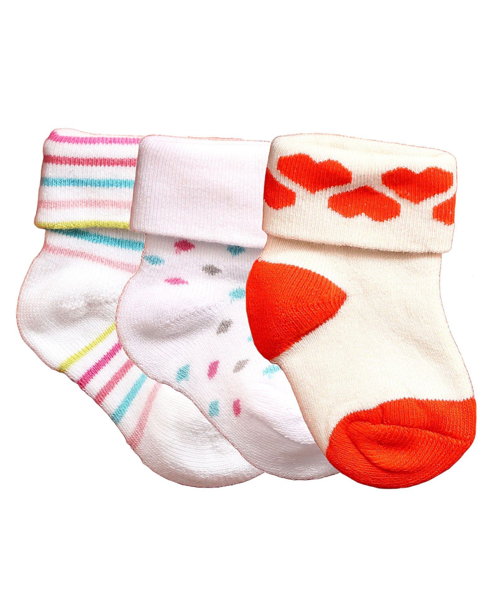 NEXT2SKIN Pack Of 3 Striped & Hearts Detailed Soft Cotton Socks - White & Cream-picture-14