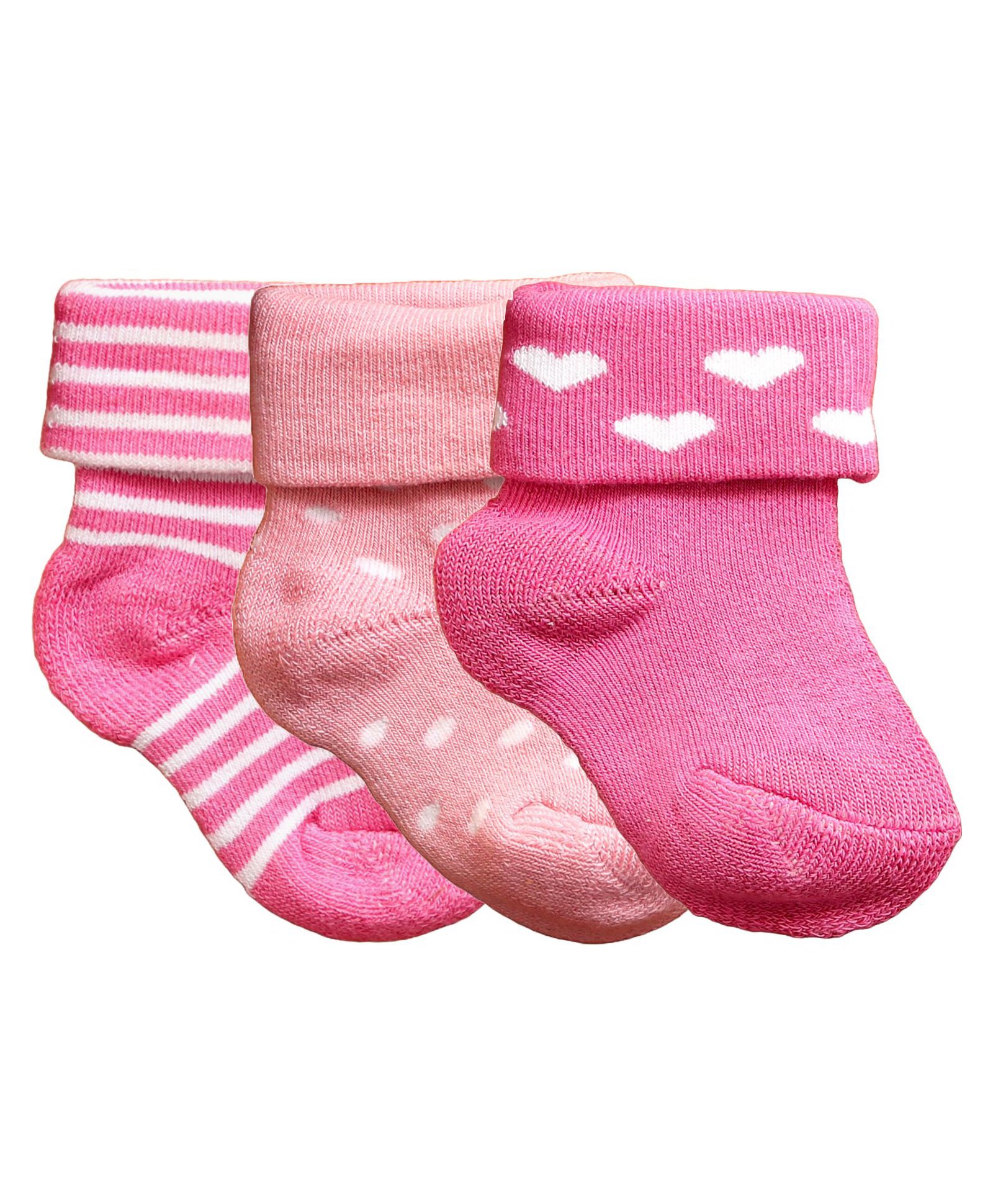 NEXT2SKIN Pack Of 3 Striped & Hearts Detailed Soft Cotton Socks - Hot Pink Baby Pink & Deep Pink-image-49