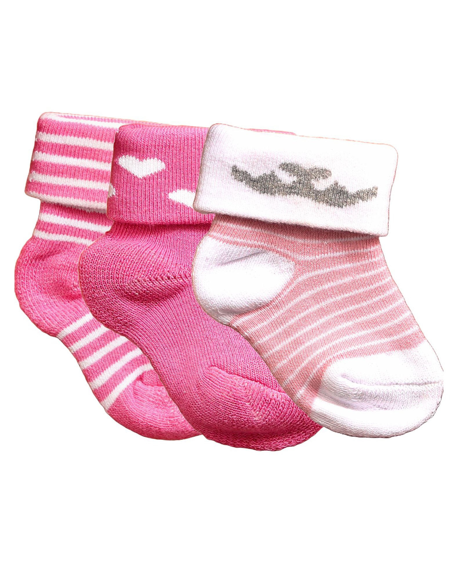 NEXT2SKIN Pack Of 3 Striped & Hearts Detailed Soft Cotton Socks - Hot Pink Deep Pink & Blush Pink-image-33