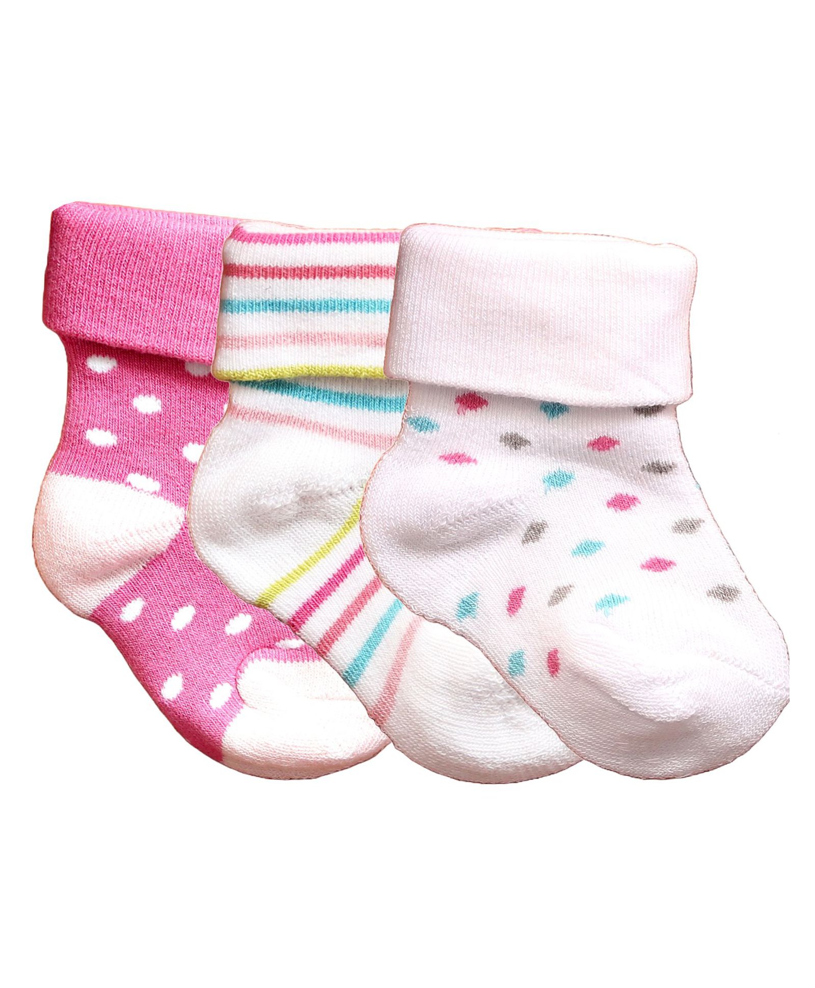 NEXT2SKIN Pack Of 3 Polka Dots & Striped Detailed Soft Cotton Socks - Rose Pink & White-picture-39