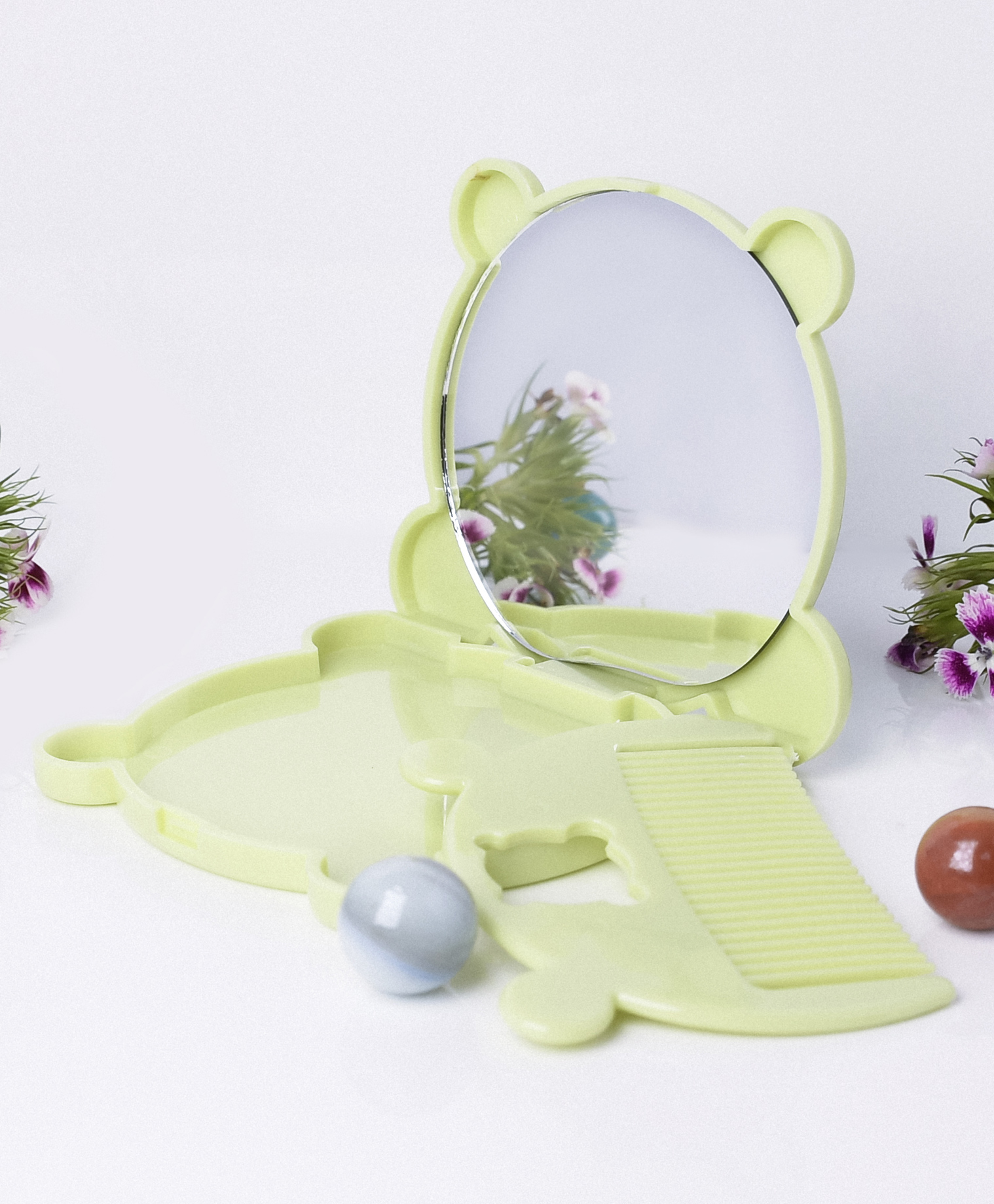 THE LITTLE LOOKERS Comb and Mirror Set with Soft Bristles and Rounded Tips for Baby's Sensitive Skin/Hair Care | Grooming Accessories | Comb Set for Newborns/Babies/Kids/Toddlers (Round-Green)-image-15