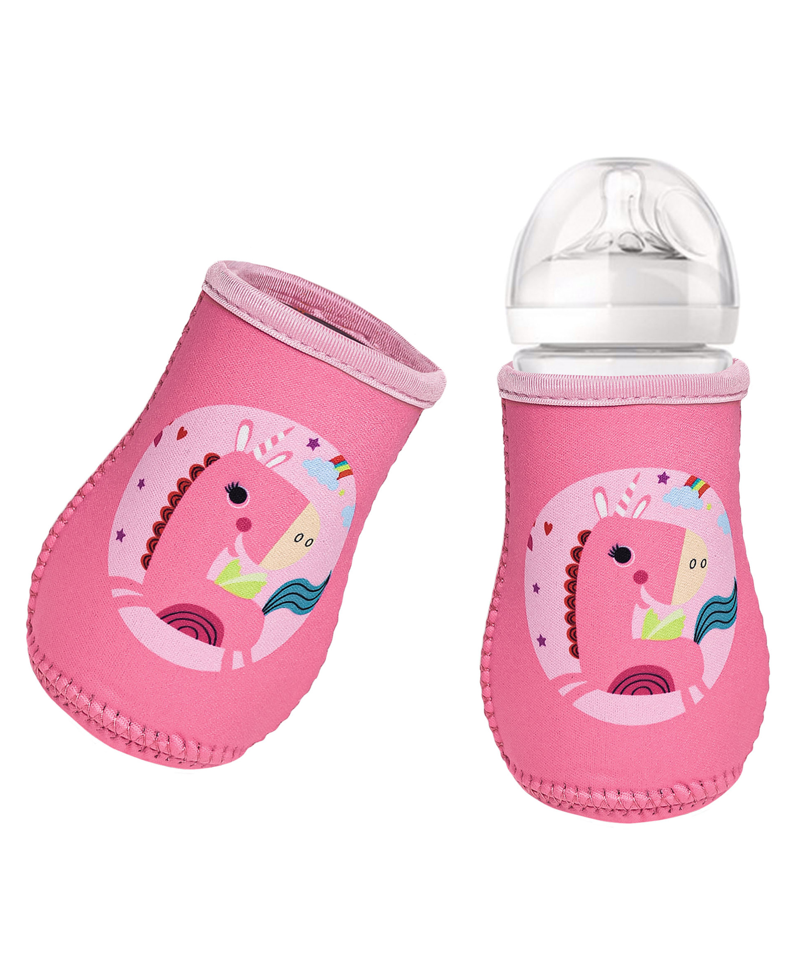 THE LITTLE LOOKERS Cute Animated Patterned Soft Stretchable Baby Feeding Bottle Cover for 125ml to 240ml (Pink, Pack of 1)-image-40