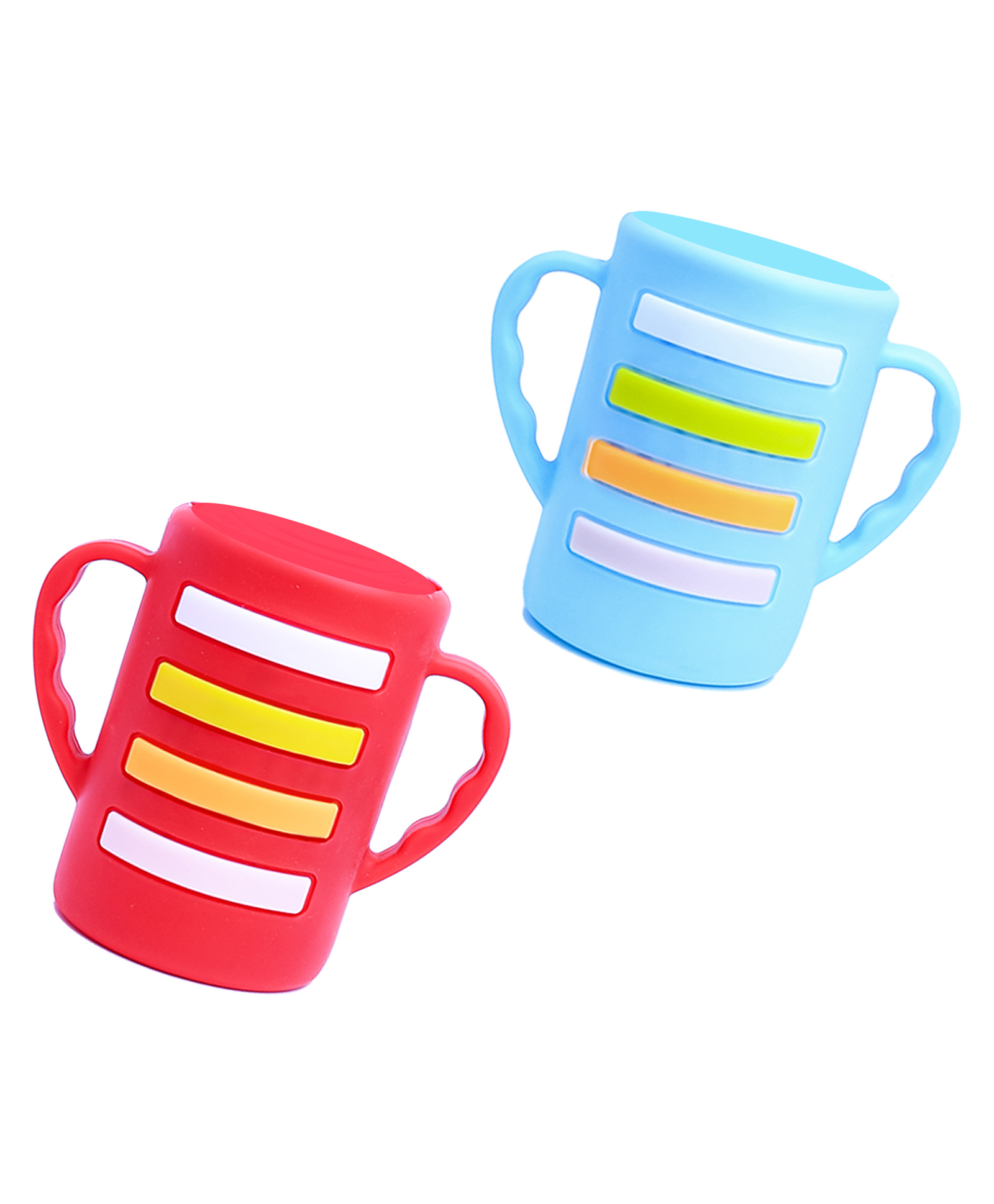 THE LITTLE LOOKERS Baby Bottle Cover with Handle/ Silicone Warmer Cover for Baby/Newborn/Infants/Toddlers - 120ml (Red & Blue)-picture-33