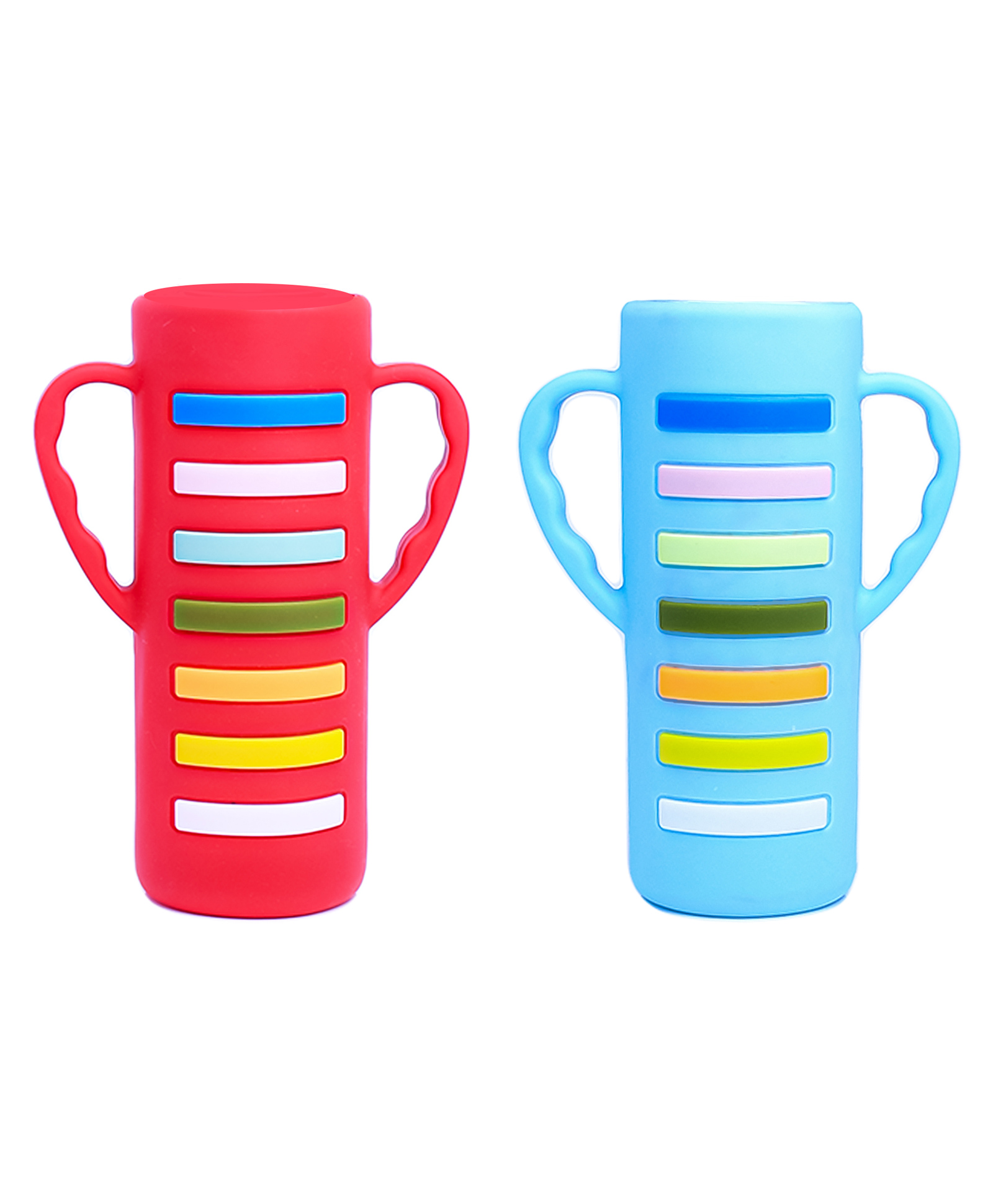 THE LITTLE LOOKERS Baby Feeding Bottle Cover with Handle/ Silicone Warmer Cover for Baby/Newborn/Infants/Toddlers - 240ml (Red & Blue)-picture-38