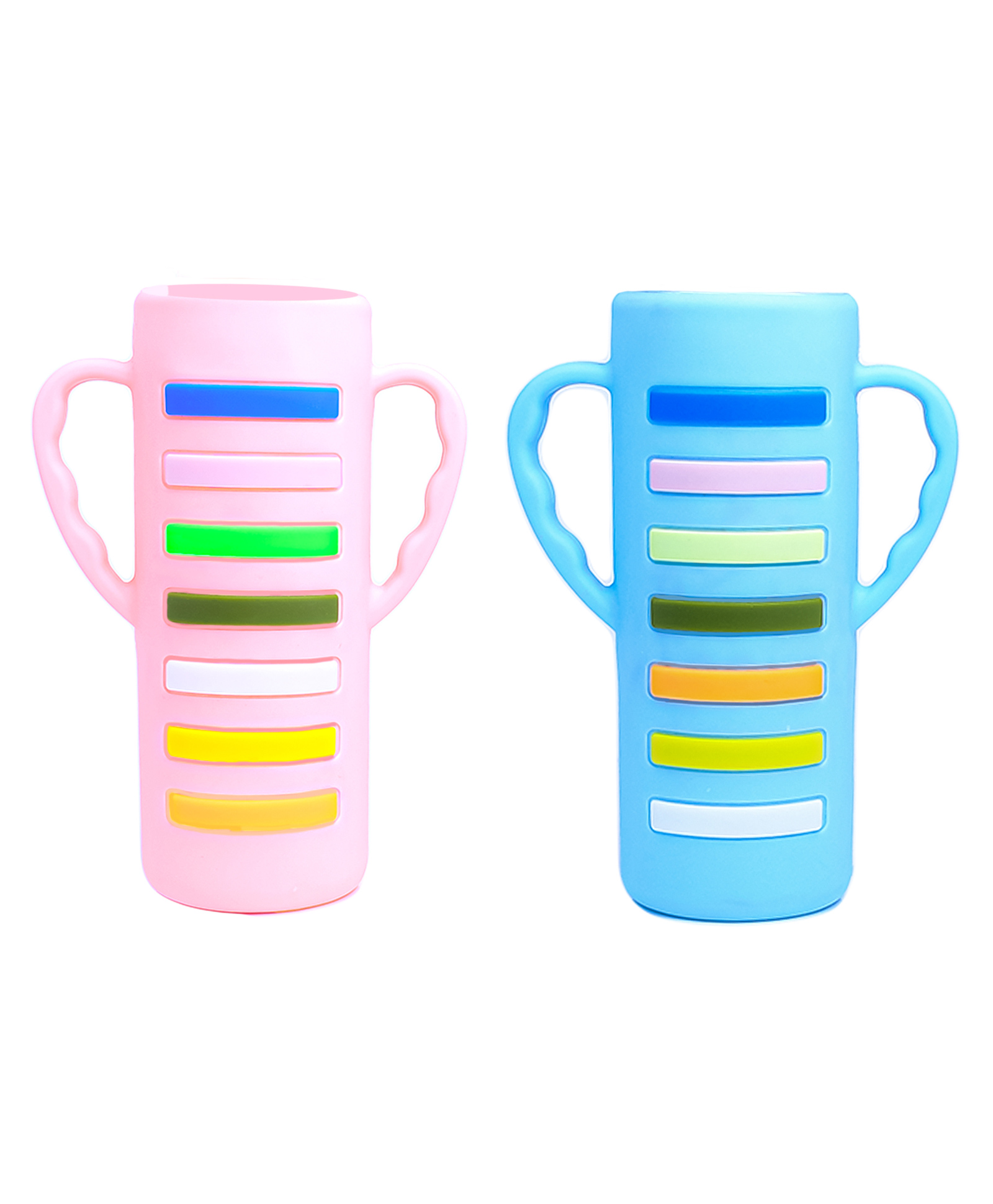 THE LITTLE LOOKERS Baby Feeding Bottle Cover with Handle/ Silicone Warmer Cover for Baby/Newborn/Infants/Toddlers - 240ml (Pink & Blue)-picture-37