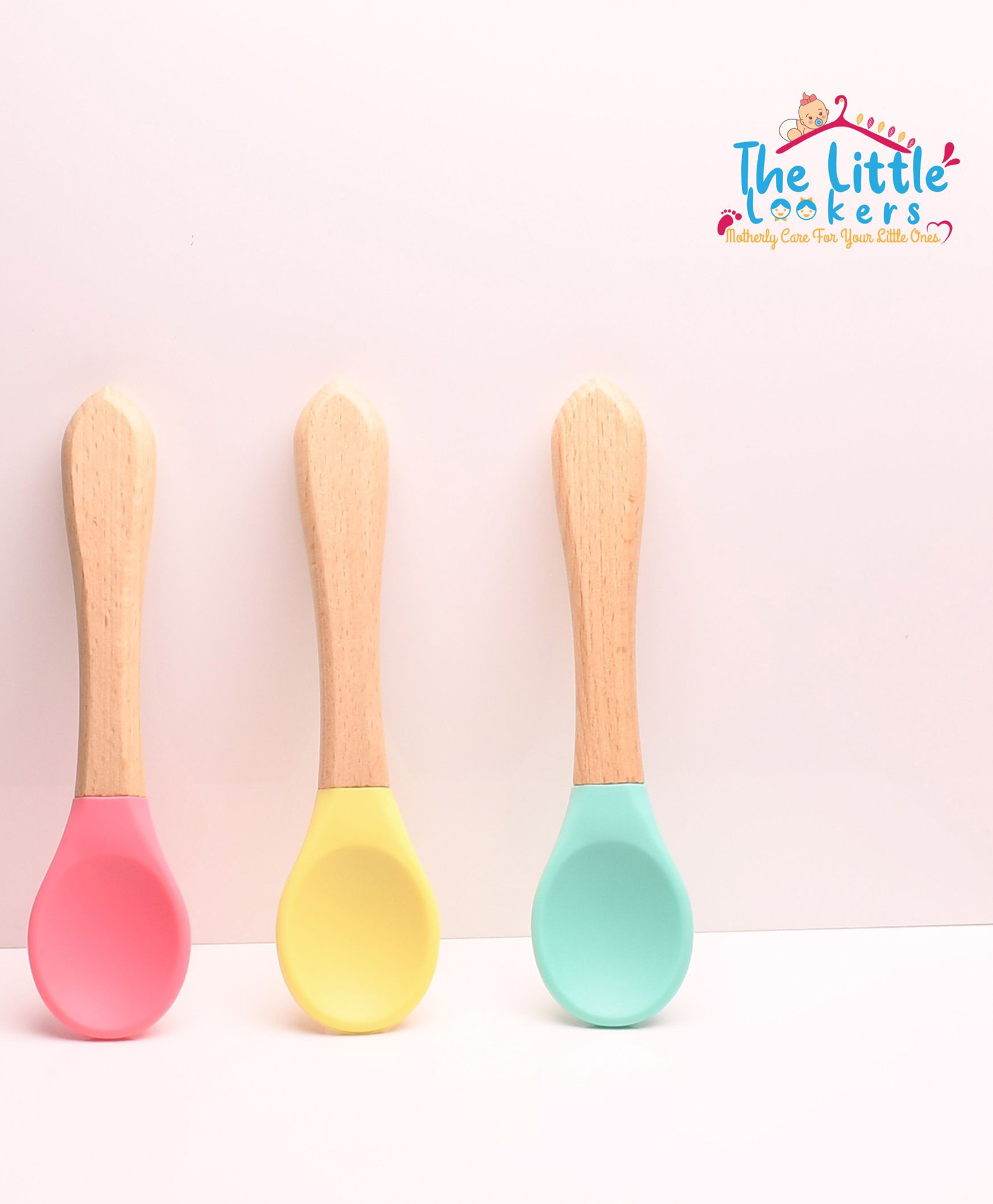 THE LITTLE LOOKERS Silicone Spoon with Bamboo Handle, BPA Free Feeding Spoons for Baby/Kids/Toddlers - Multicolor (Pack of 3)-image-34