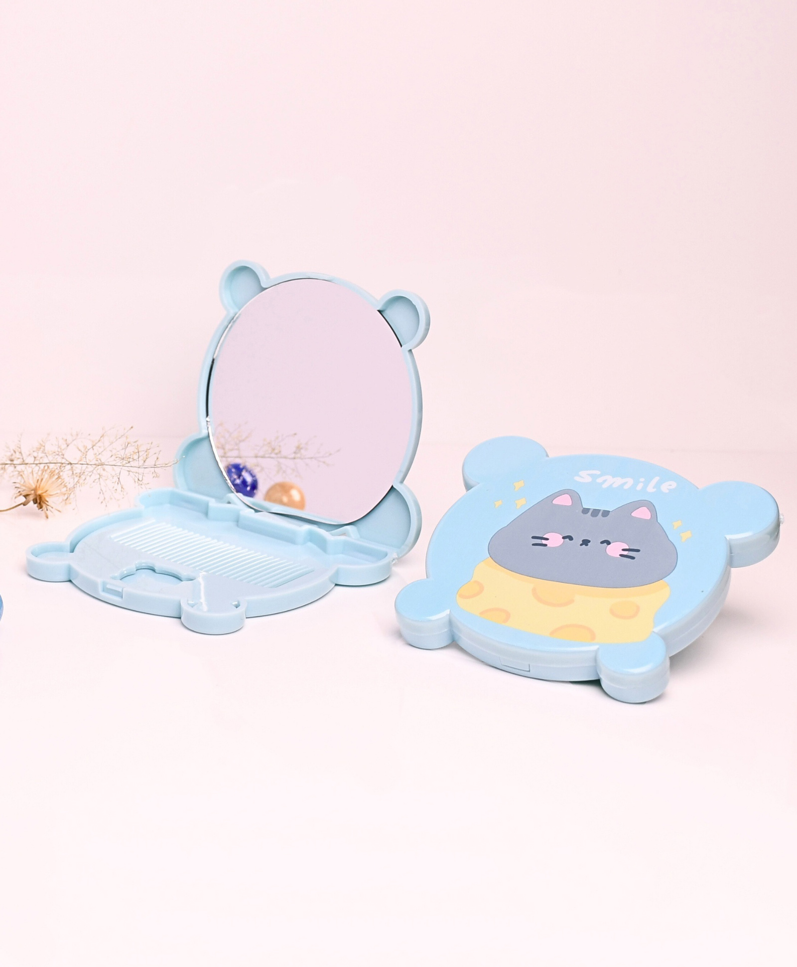 THE LITTLE LOOKERS Comb and Mirror Set with Soft Bristles and Rounded Tips for Baby's Sensitive Skin/Hair Care | Grooming Accessories | Comb Set for Newborns/Babies/Kids/Toddlers-(Round-Blue)-image-48