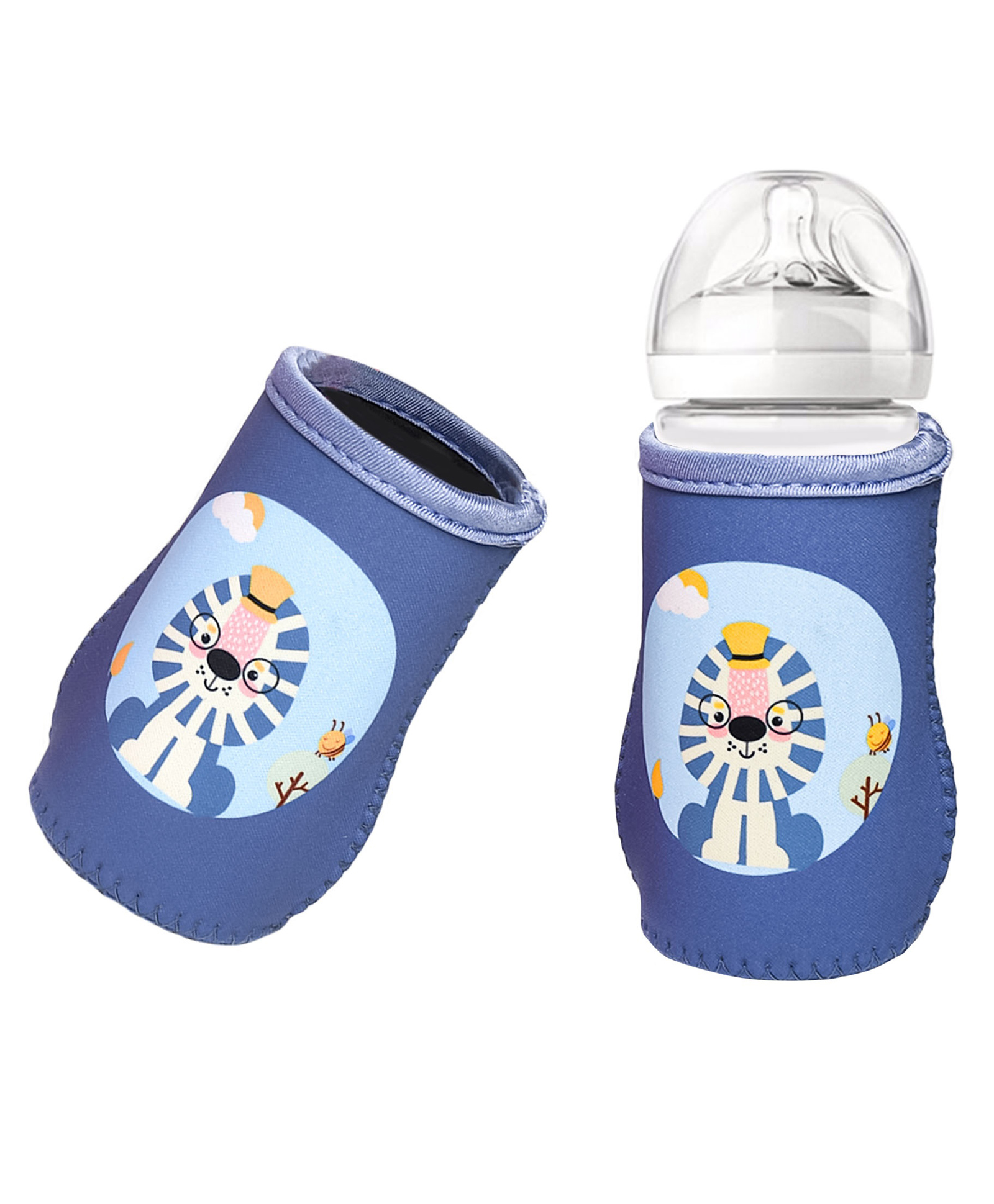 THE LITTLE LOOKERS Cute Animated Patterned Soft Stretchable Baby Feeding Bottle Cover for 125ml, 150ml to 240ml Blue, Pack of 1-image-47