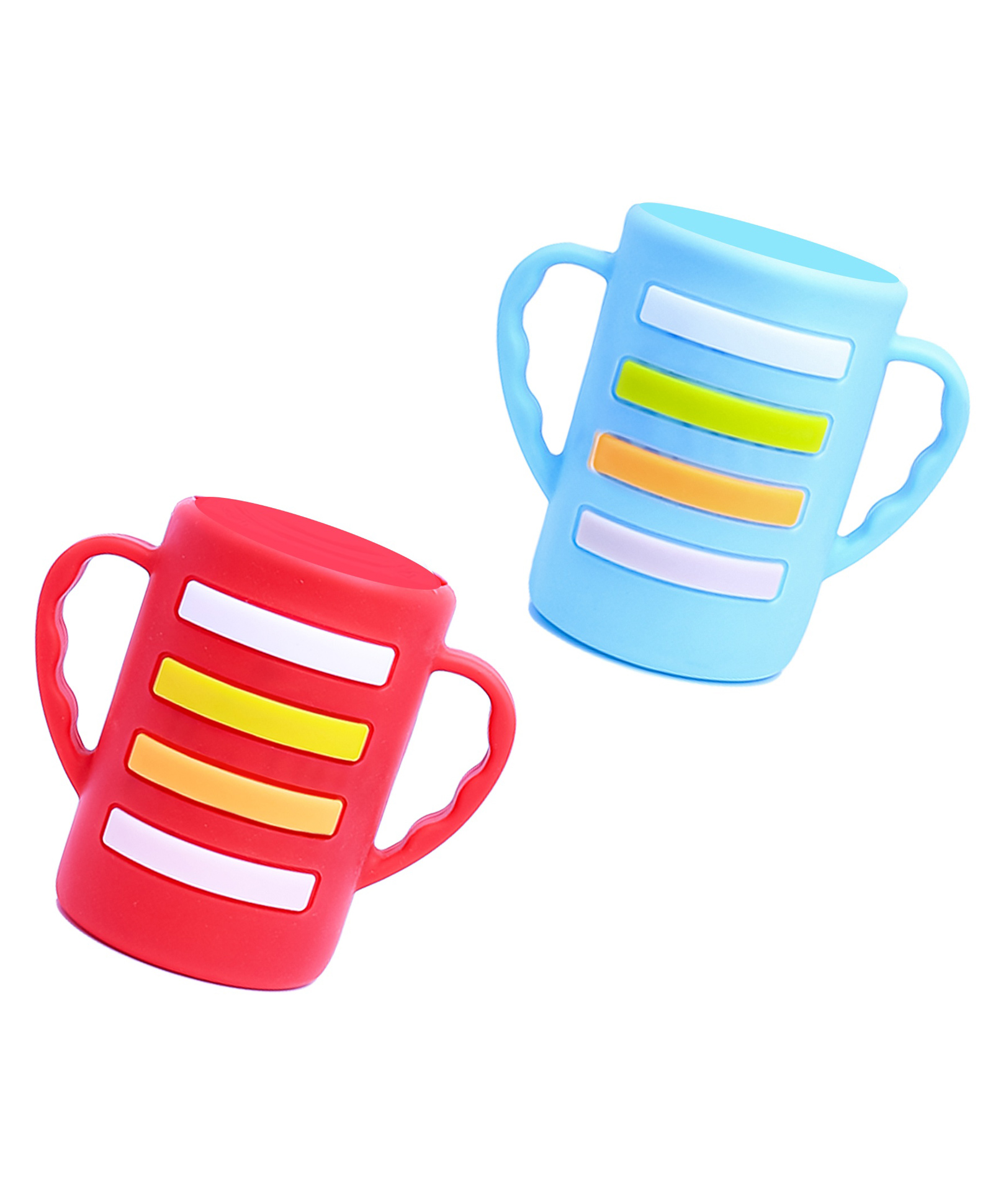 THE LITTLE LOOKERS Baby Bottle Cover with Handle/ Silicone Warmer Cover for Baby/Newborn/Infants/Toddlers - 120ml Red & Blue-picture-36