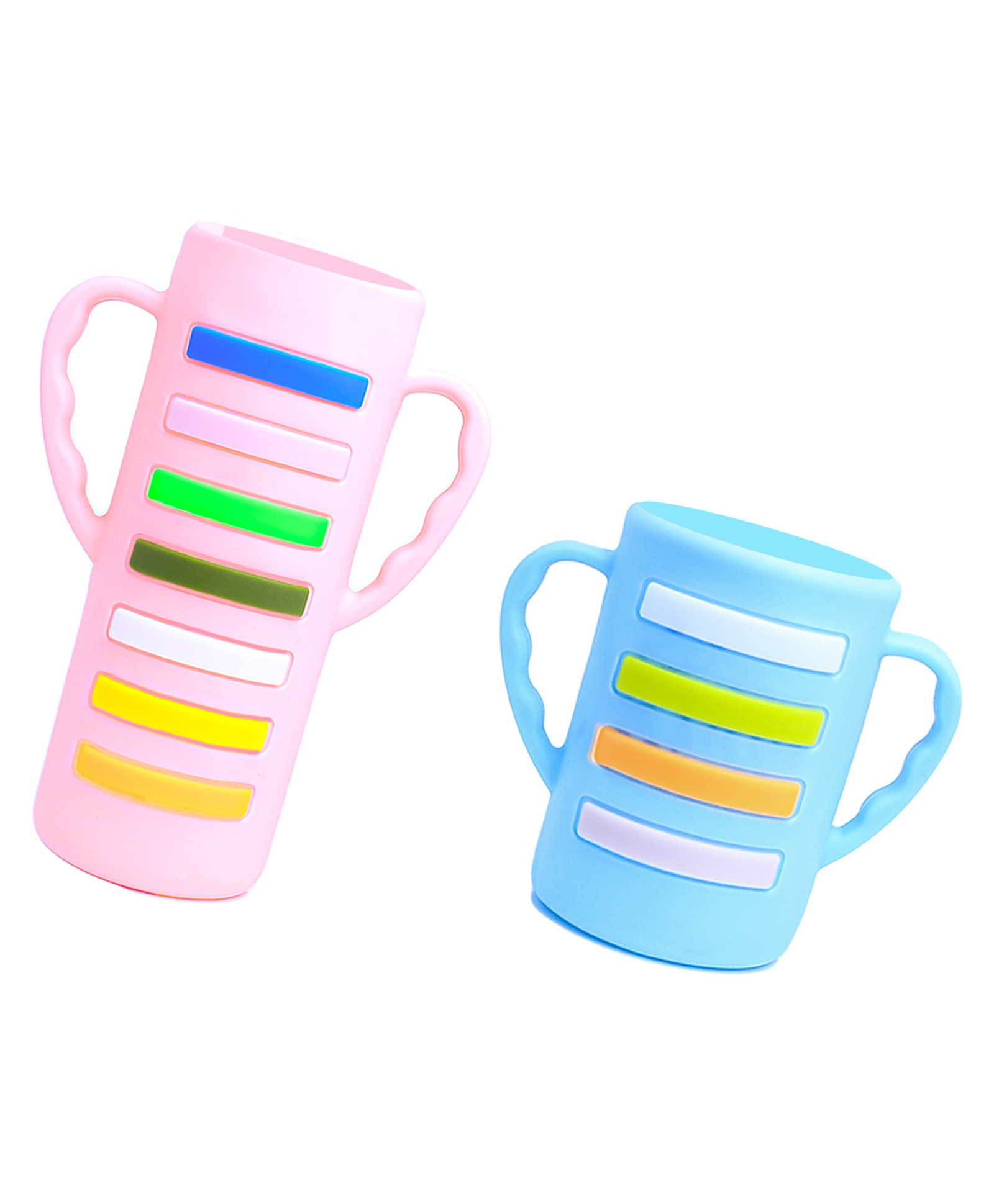 THE LITTLE LOOKERS Baby Bottle Cover with Handle/ Silicone Warmer Cover for Baby/Newborn/Infants/Toddlers-120ml & 240ml Combo (Blue & Pink-Pack of 2)-picture-35