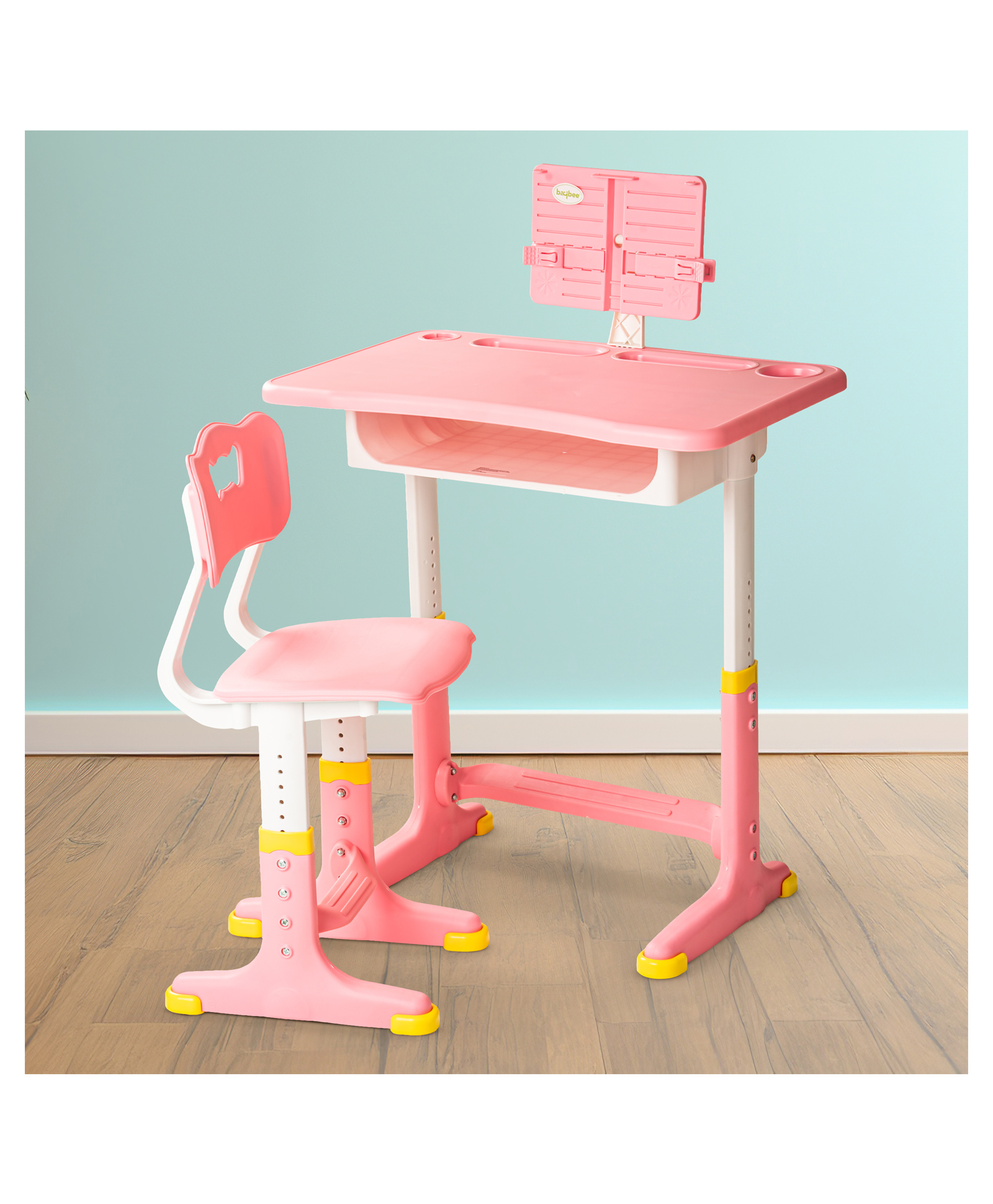 BAYBEE 2 in 1 Multi-Purpose Study Table for Kids, Writing & Block Fixing Double Side Table for Kids with Adjustable Height | Homework Study Table for Children (Pink)-picture-15