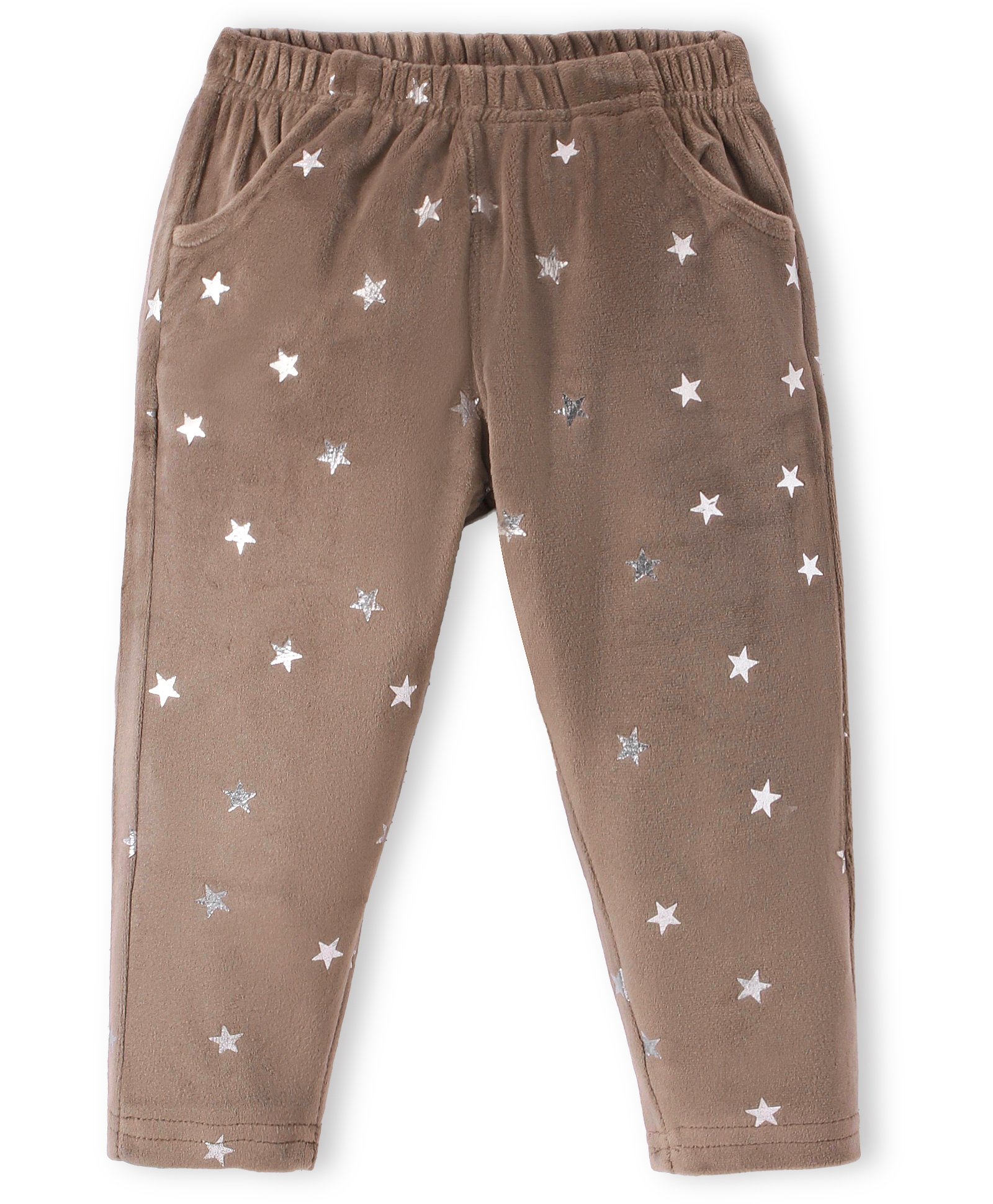 Babyhug Full Length Fleece and Woollen Lounge Pant With Star Design - Beige-image-1
