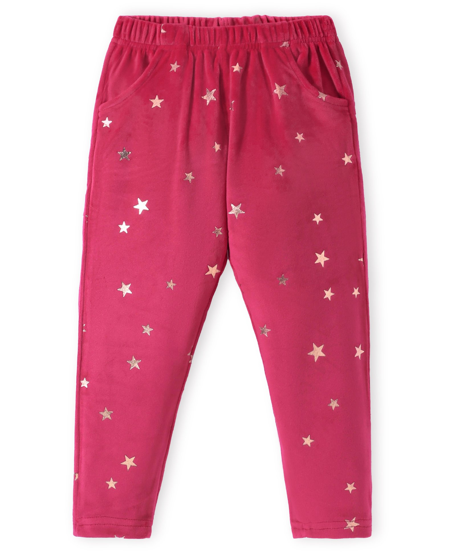 Babyhug Full Length Fleece and Woollen Lounge Pant With Butterfly Design - Fuchsia