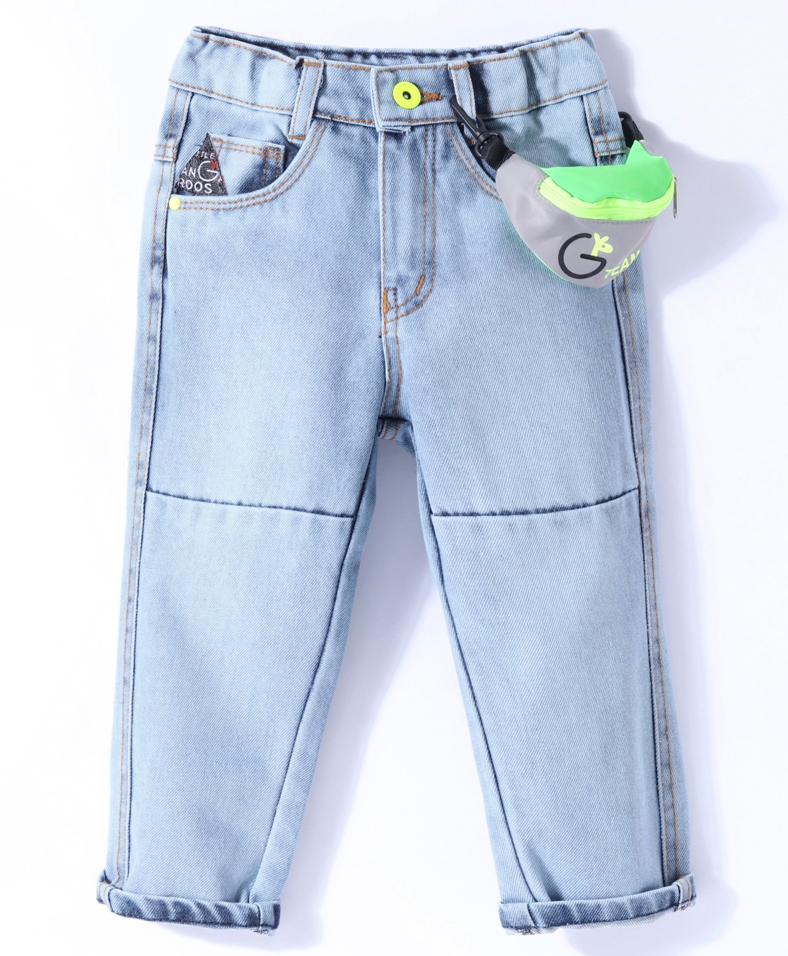 Little Kangaroos Denim Full Length Washed Jeans With Bag - Light Blue-picture-19