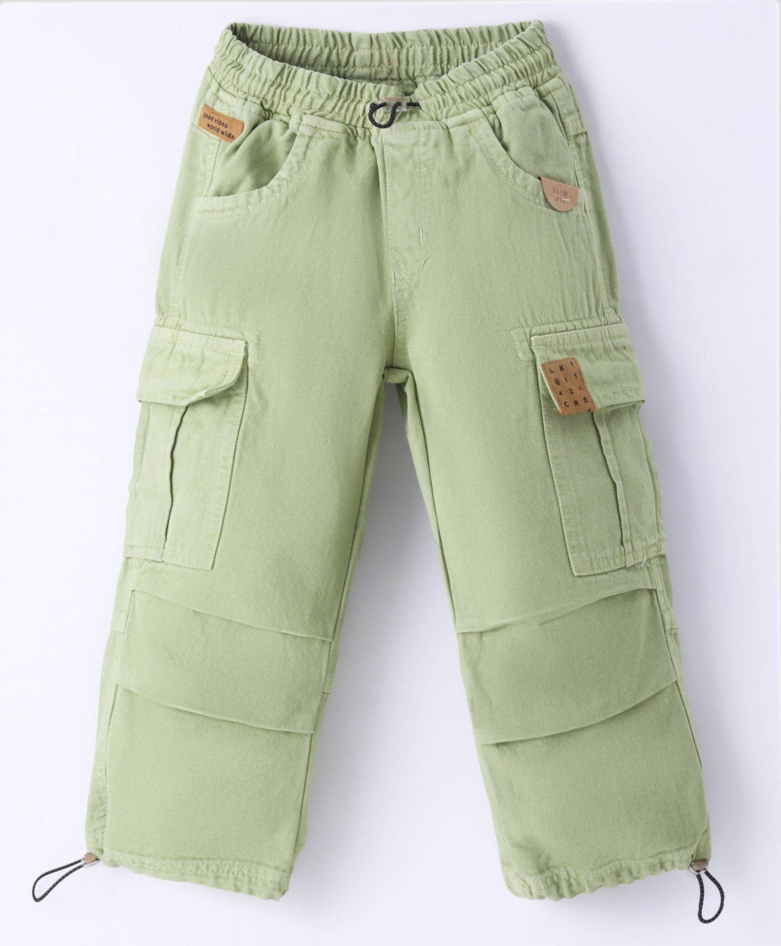 Little Kangaroos 100% Cotton Full Length Solid Color Jeans - Olive Green-picture-16