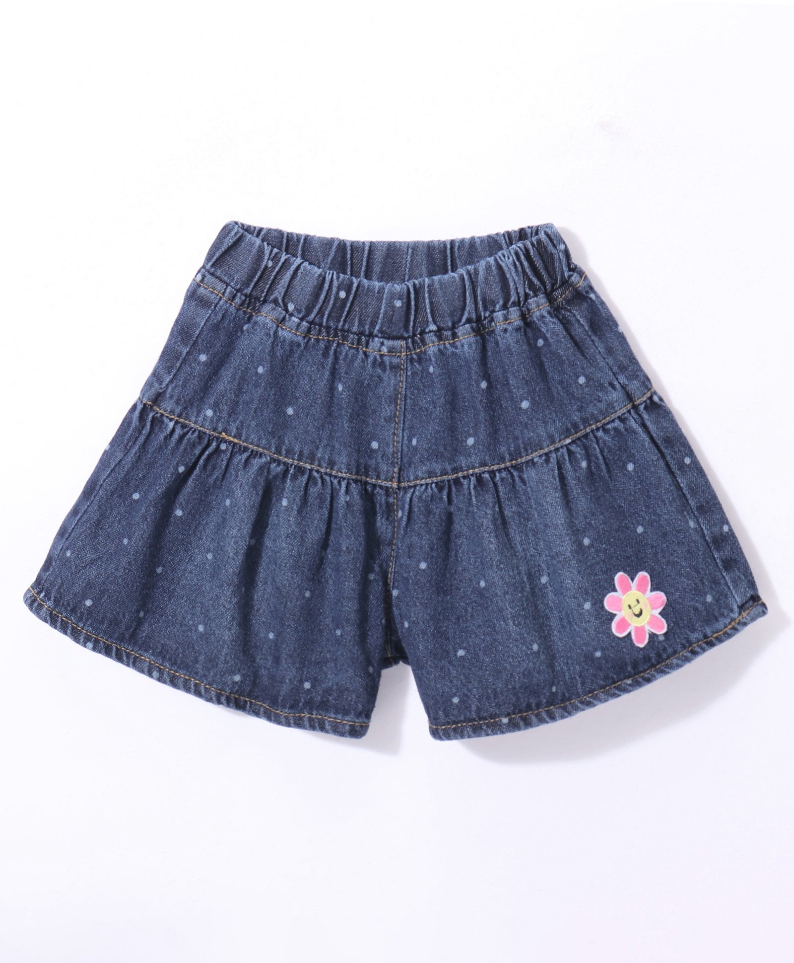 Little Kangaroos 100% Cotton Woven Polka Dots Printed Shorts with Floral Applique - Dark Blue-picture-32