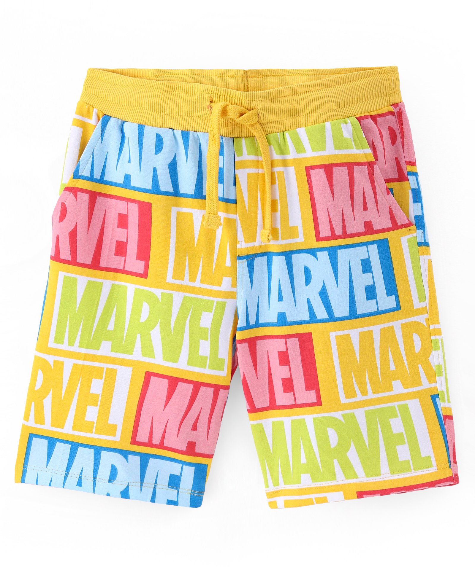 Pine Kids Marvel Terry Knit Shorts with Text Print - Yellow-image-26