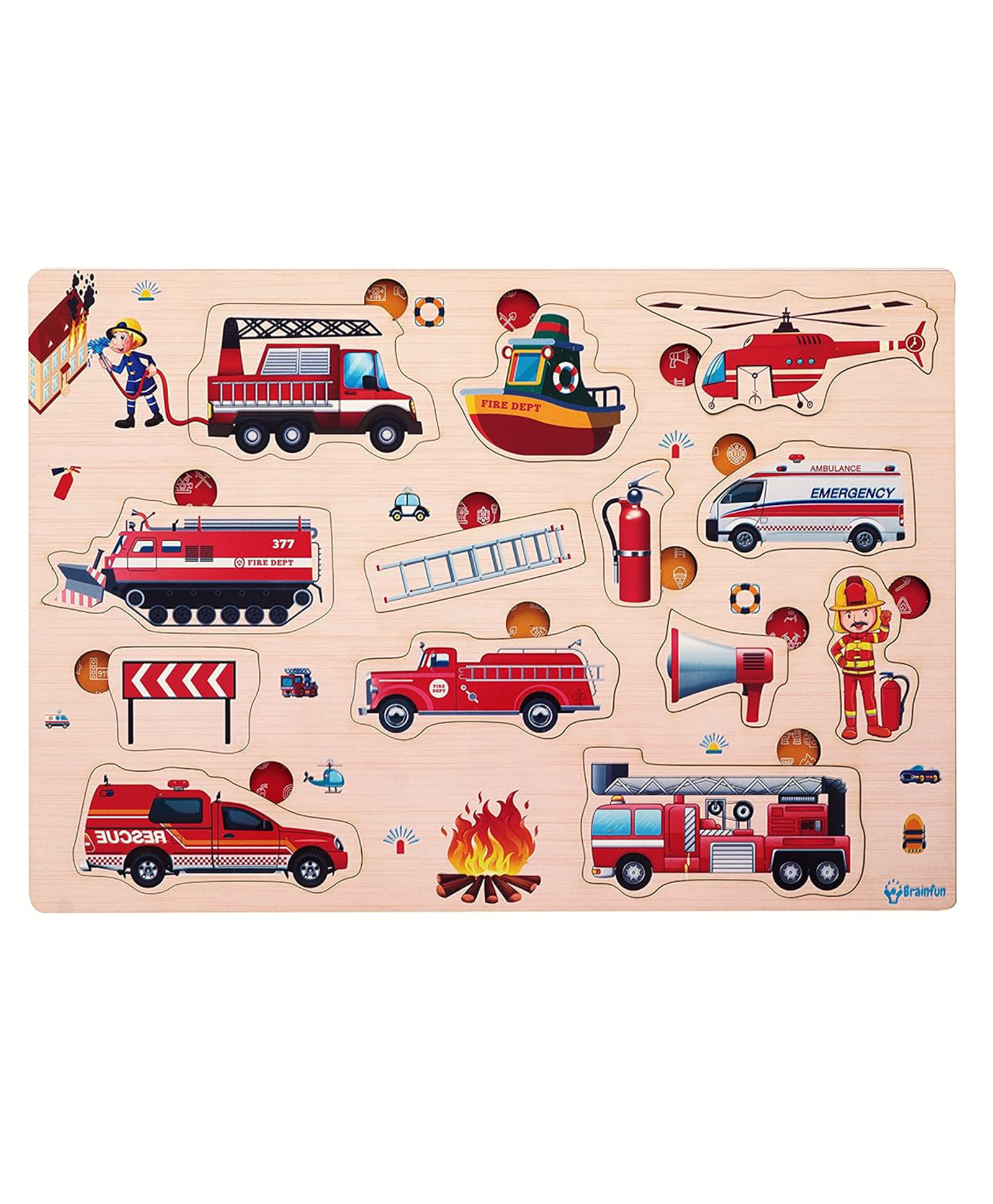 PLUSPOINT Wooden Fire Brigade Puzzle Wooden Board Peg Fire Brigade Equipment & Vehicle Puzzle - 13 Pieces-image-49