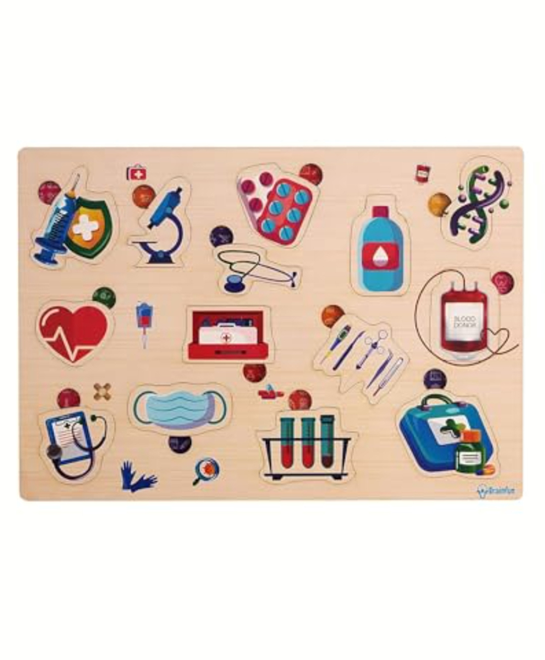 pluspoint PLUSPOINTWooden Board Knob Medical Equipments Puzzle 14 Pieces - Multicolour-picture-3
