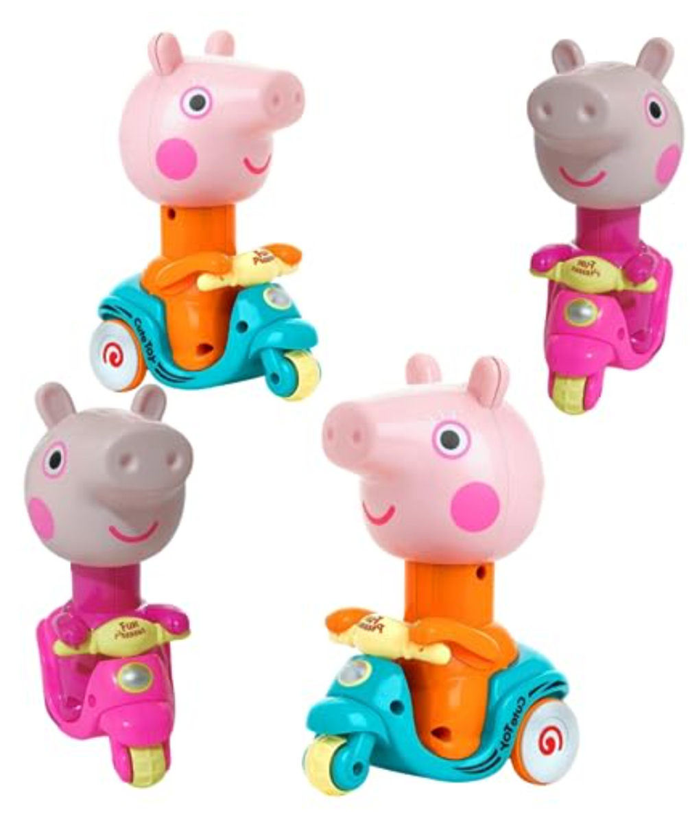PLUSPOINT Unbreakable 4 pc Peppa Pig Design Cartoon Toy Press and Go, Pull Along Friction Toy Pressure Friction Toddler Scooter Toy for Kids, Baby Boy & Girl Pack of 4-image-13