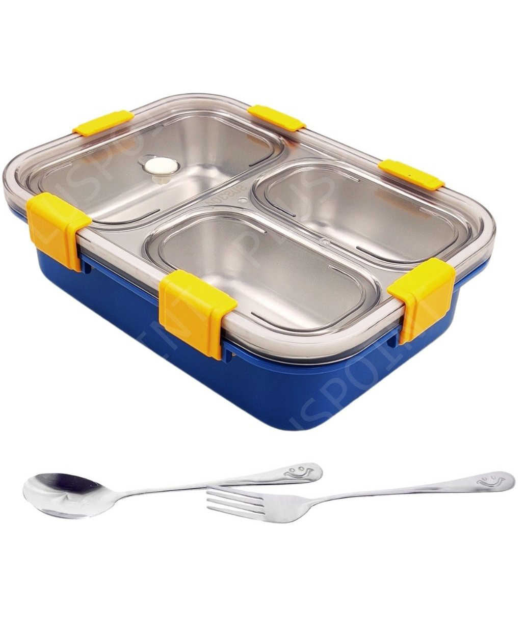 PLUSPOINT Bento Lunch Box Insulated Air Tight Lunch Box and Portable Utensils, Stainless Steel Lunch Containers, Leak Proof Bento Box (4 Compartment-Blue)-image-9