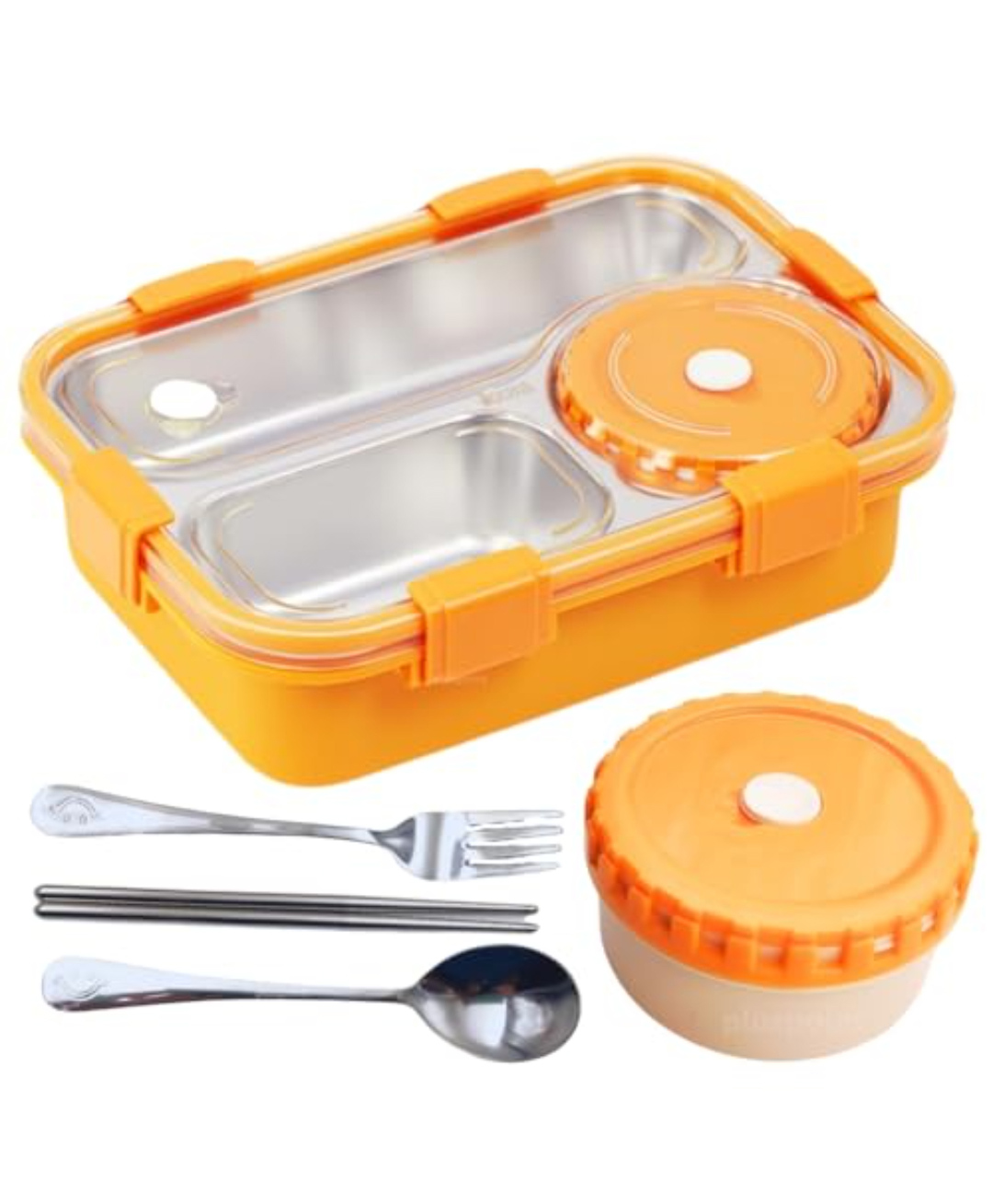 PLUSPOINT Bento Lunch Box Insulated Air Tight Portable Lunch Box with Utensils, Stainless Steel Lunch Box with Containers, Leak Proof Bento Box (ORANGE)-image-8