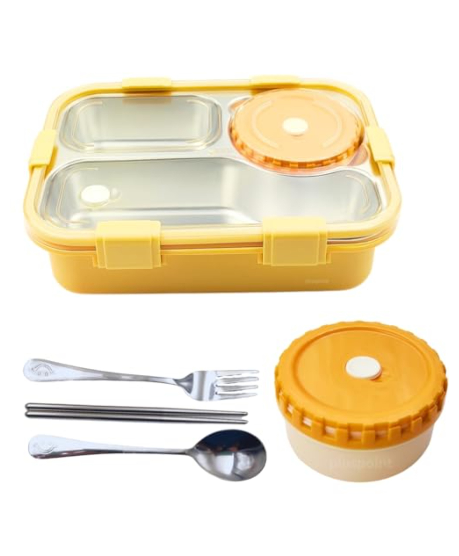 PLUSPOINT Bento Lunch Box Insulated Air Tight Portable Lunch Box with Utensils, Stainless Steel Lunch Box with Containers, Leak Proof Bento Box (YELLOW)-image-49