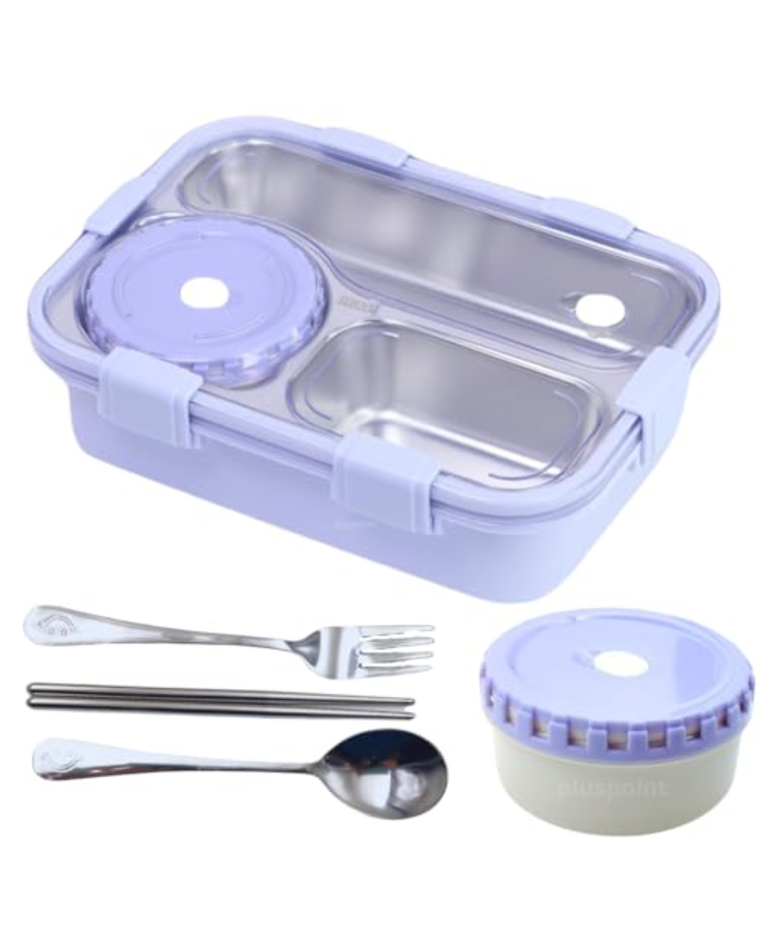 PLUSPOINT Bento Lunch Box Insulated Air Tight Portable Lunch Box with Utensils, Stainless Steel Lunch Box with Containers, Leak Proof Bento Box (PURPLE)-picture-24