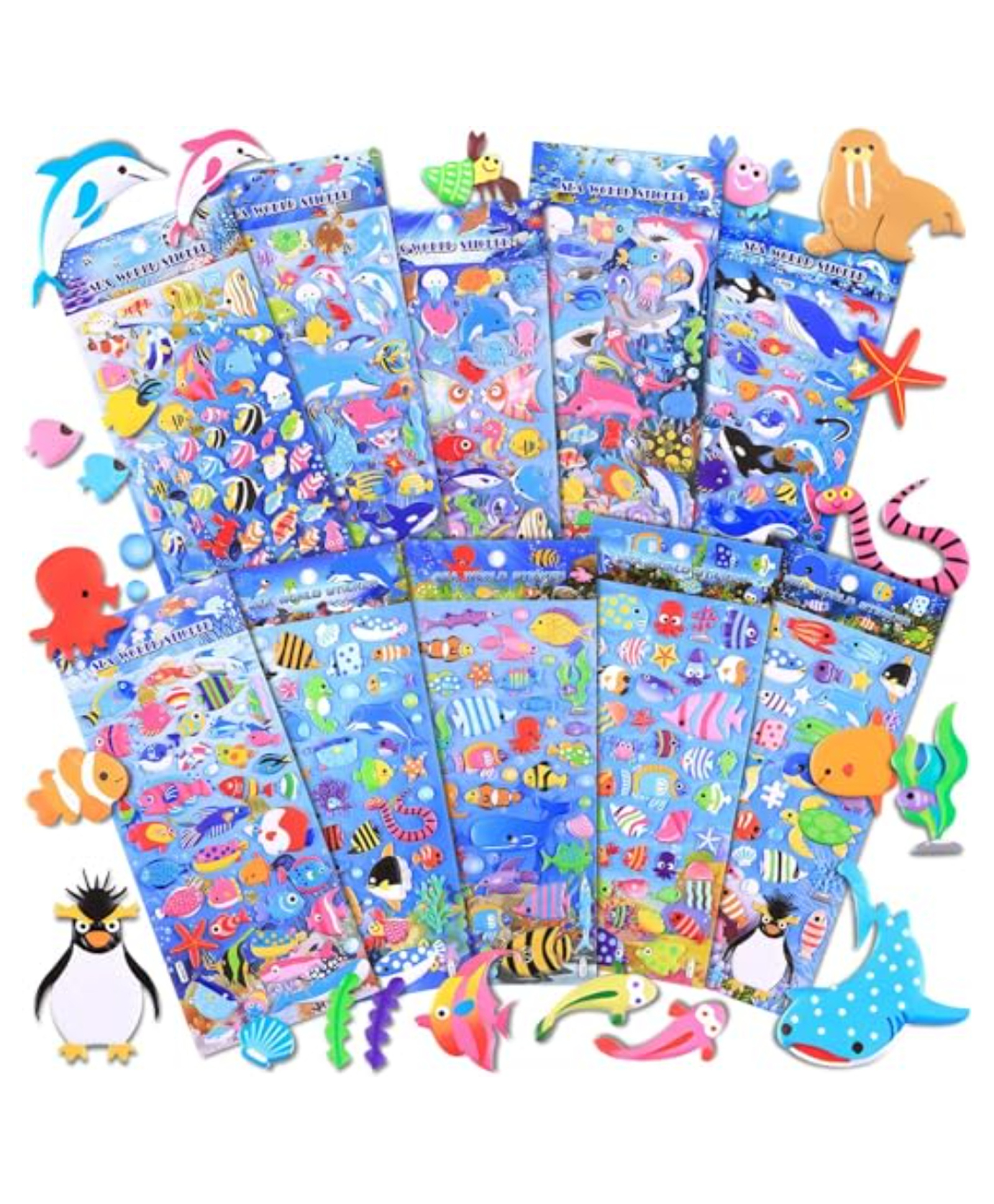 PLUSPOINT 3D Puffy Stickers 500+ Ocean Animal 10 Different Sheets, 3D Puffy Sticker for Kids, Bulk Scrapbooking, Stickers-picture-43