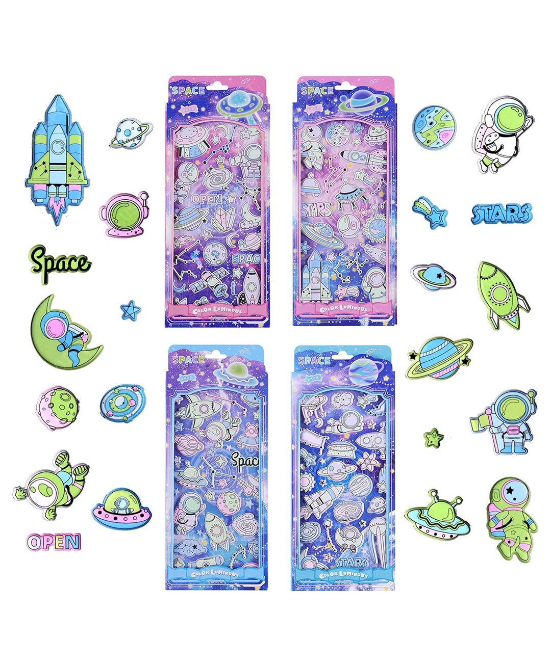 PLUSPOINT 3D Puffy Space Glow in Dark Stickers for Kids 4 Pack Self Adhesive Foam Space Stickers with Planet, Astronaut, Rocket, Solar System for Scrapbook Crafts, Party Favors Goodie Bags Stuffers-image-38