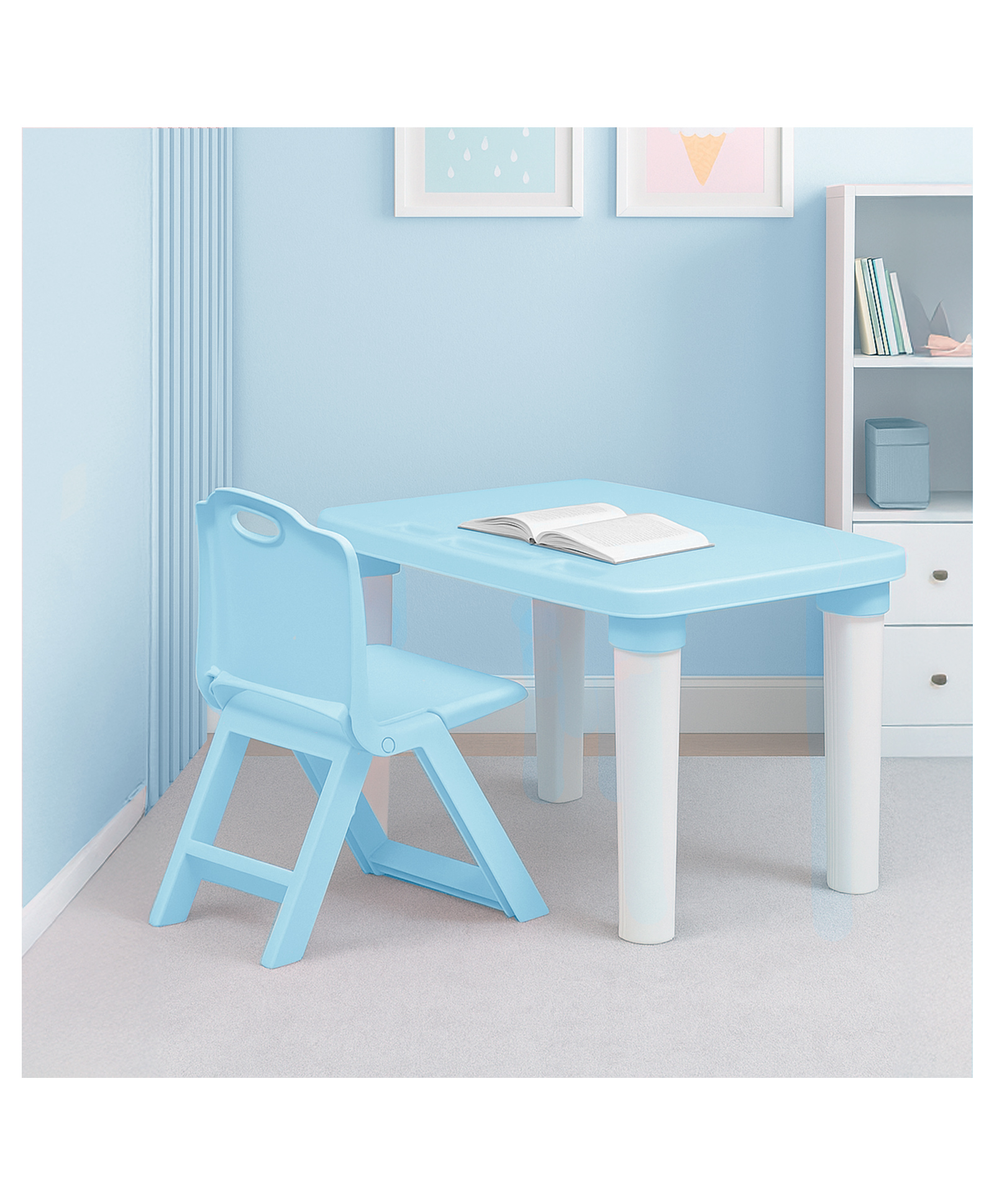 Happy Bear Study table and folding chair set for kids , 2 to 6 years, Height Adjustable Study table for kids - Blue-picture-22
