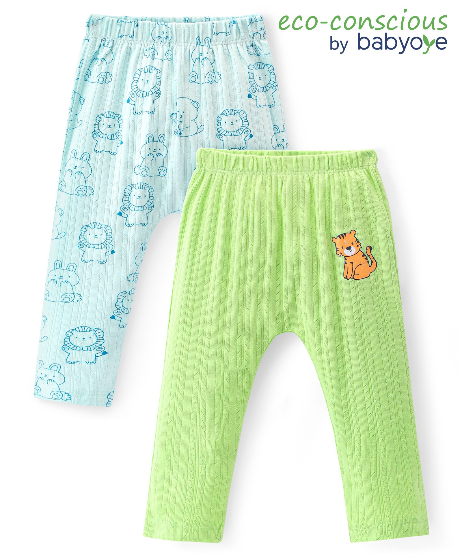 Babyoye Eco Conscious 100% Cotton Interlock With Eco Jiva Finish Diaper Leggings Lion Print Pack Of 2 - Green & Blue-picture-12