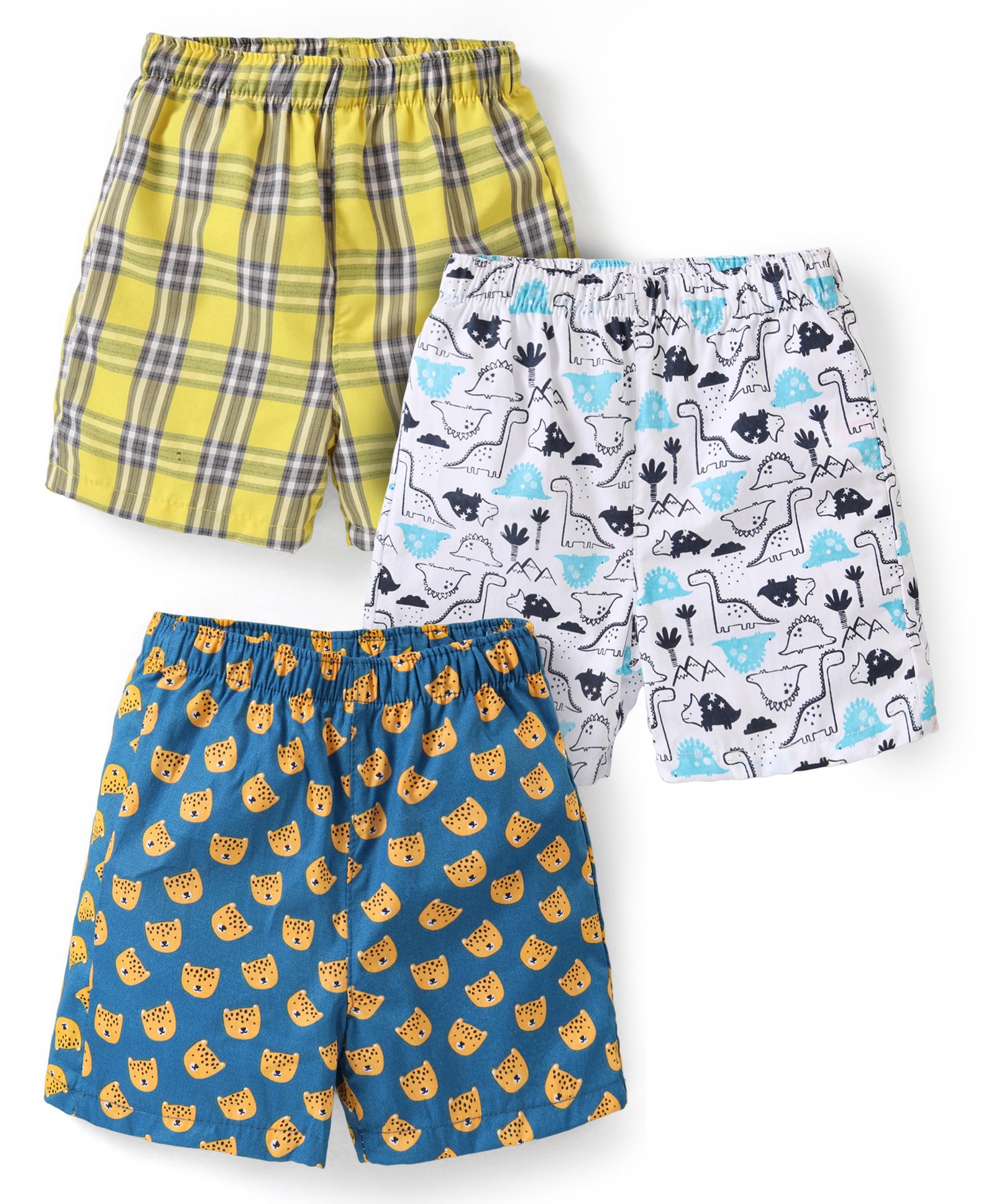 Babyhug Cotton Poplin Boxers Checked & Animal Print Pack of 3 - Multicolour-image-3