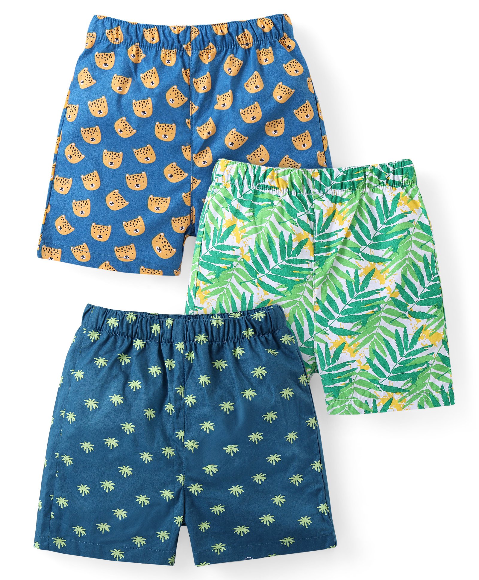 Babyhug Poplin Woven Boxers With Tropical & Animal Print Pack Of 3 - Multicolor-image-38