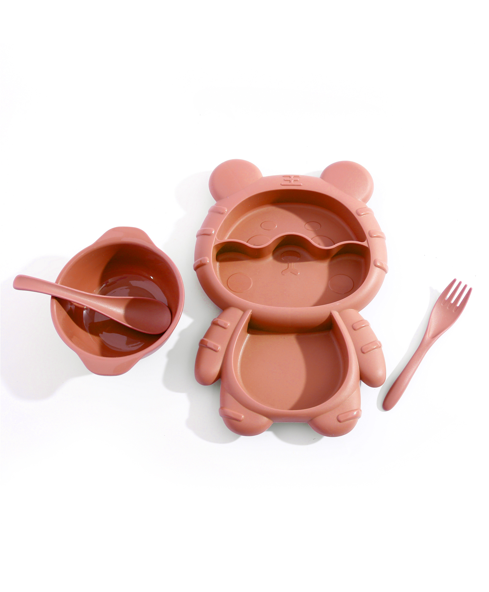 fab n funky Bear Shaped Sectioned Plate with Bowl Spoon & Fork - Orange-picture-24