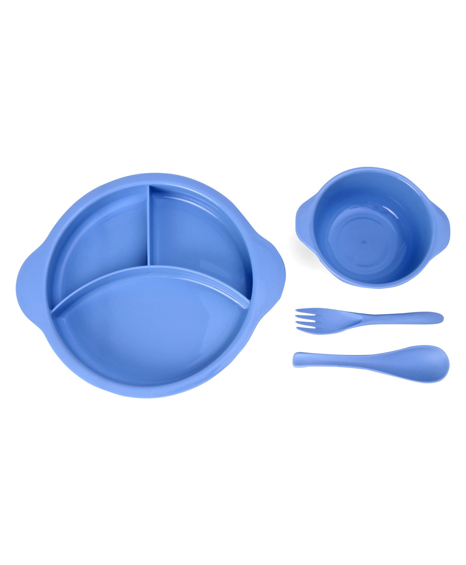 fab n funky Round Shaped Sectioned Plate with Bowl Spoon & Fork - Blue-picture-22