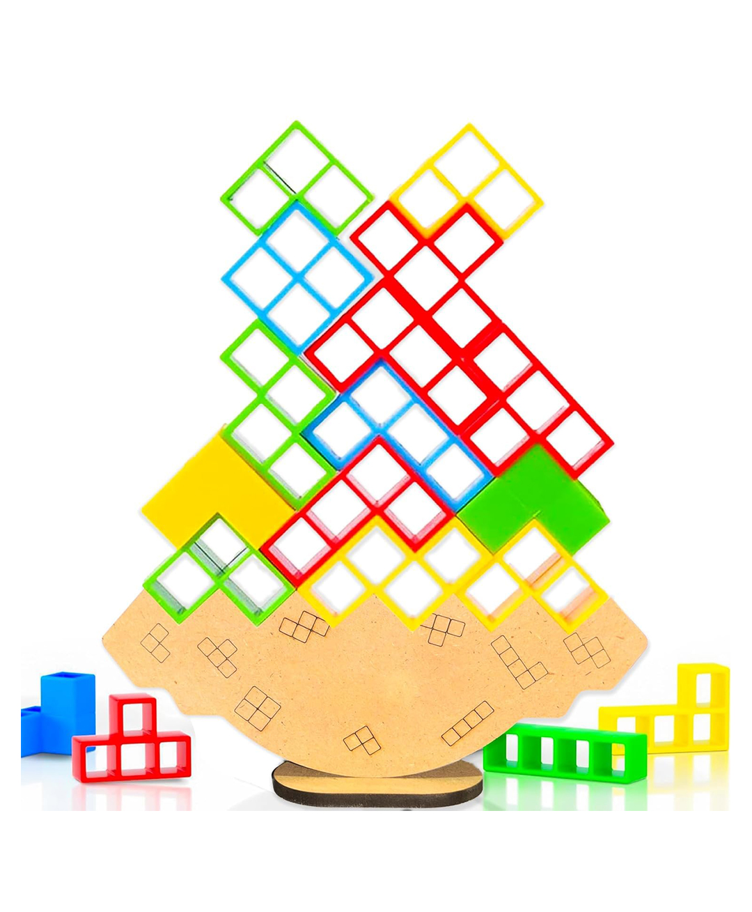 Ji and Ja  Tetra Tower Games 16 Pcs Stack Attack & Wooden Base Games Tetra Tower Stacking Game Puzzle Game Board Games for Kids&Adults,Balance Stacking Blocks Tetra Game Toys-image-47