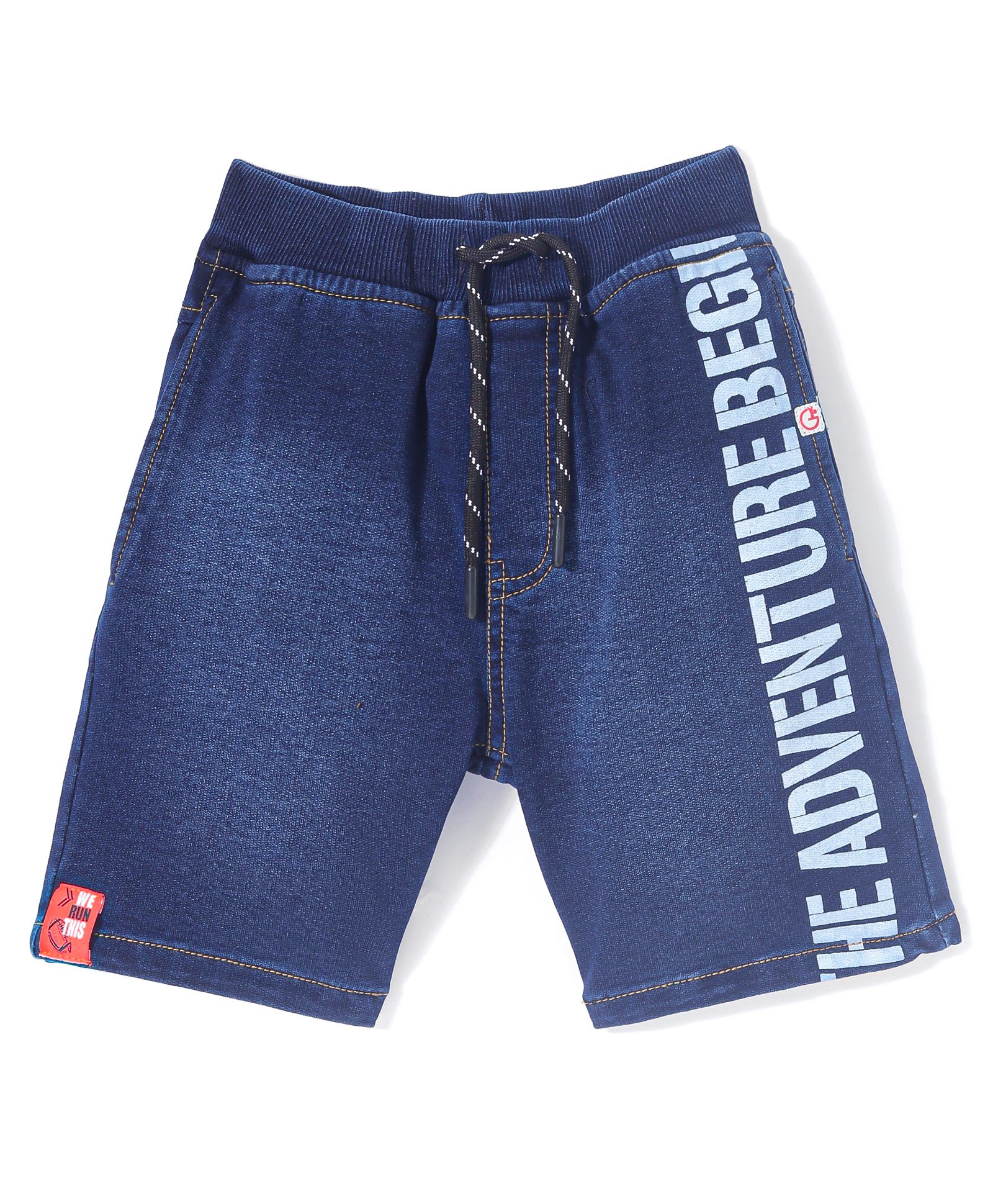 Little Kangaroos Knee Length Denim Shorts Text Print - Dark Blue-picture-18