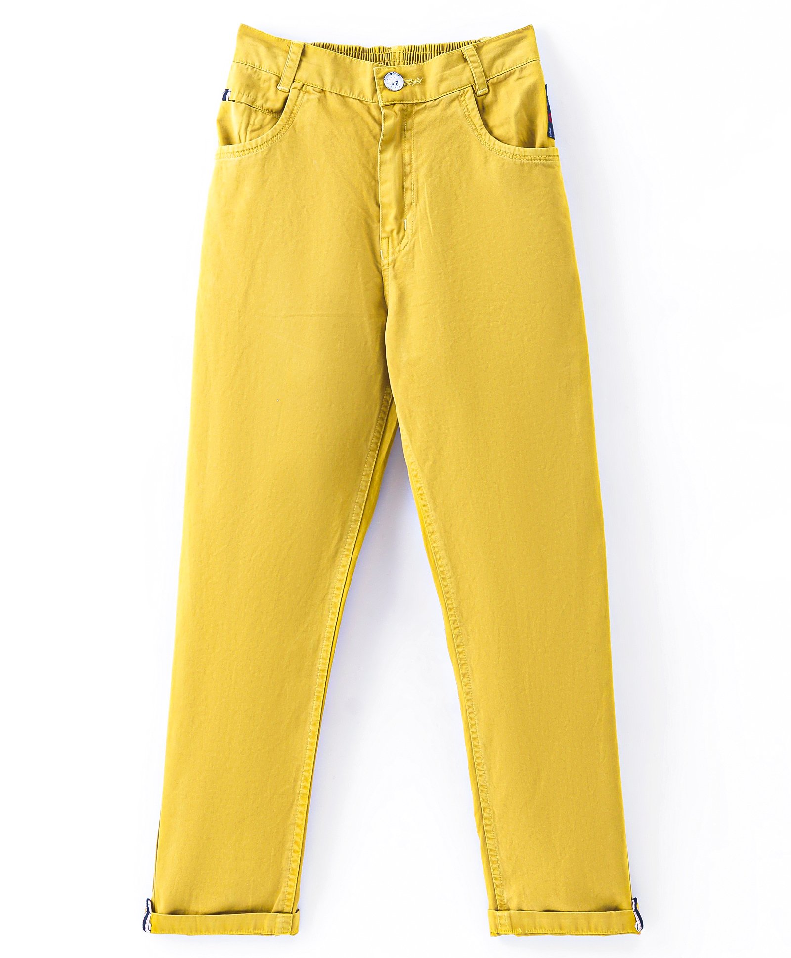 Little Kangaroos Woven Full Length Solid Denim Trouser - Mustard Yellow-image-17