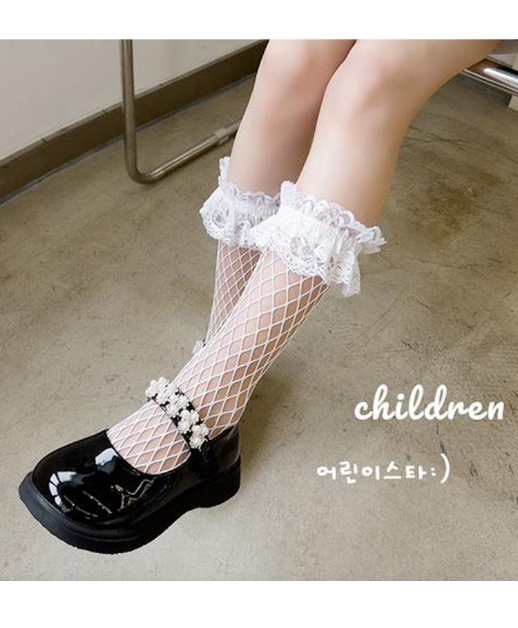 Flaunt Chic Frill And Lace  Detailed  Fishnet Socks  - White-picture-29