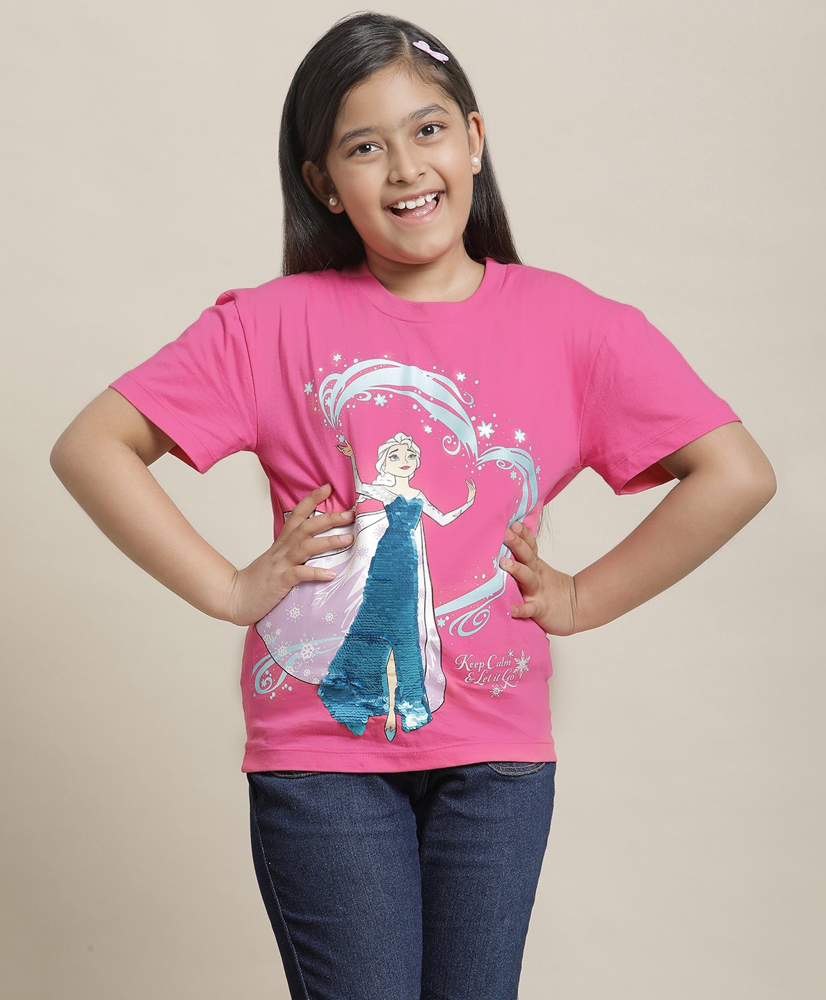 Kidsville Disney Frozen  Featuring Half Sleeves Elsa   Printed Cotton Tee -  Pink-image-34