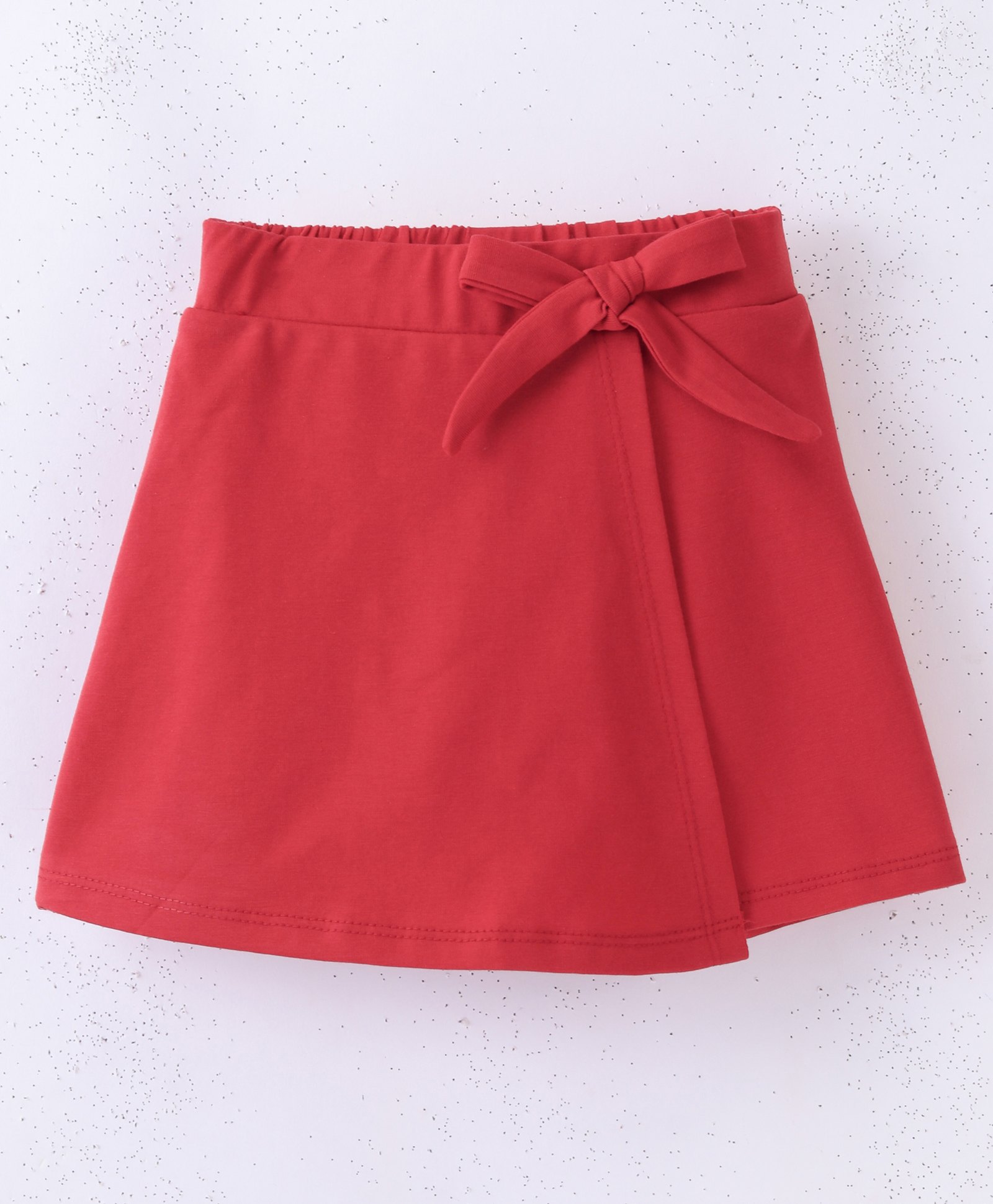 CrayonFlakes Solid & Bow Detailed Flapped Cotton Lycra Skort - Red-picture-24