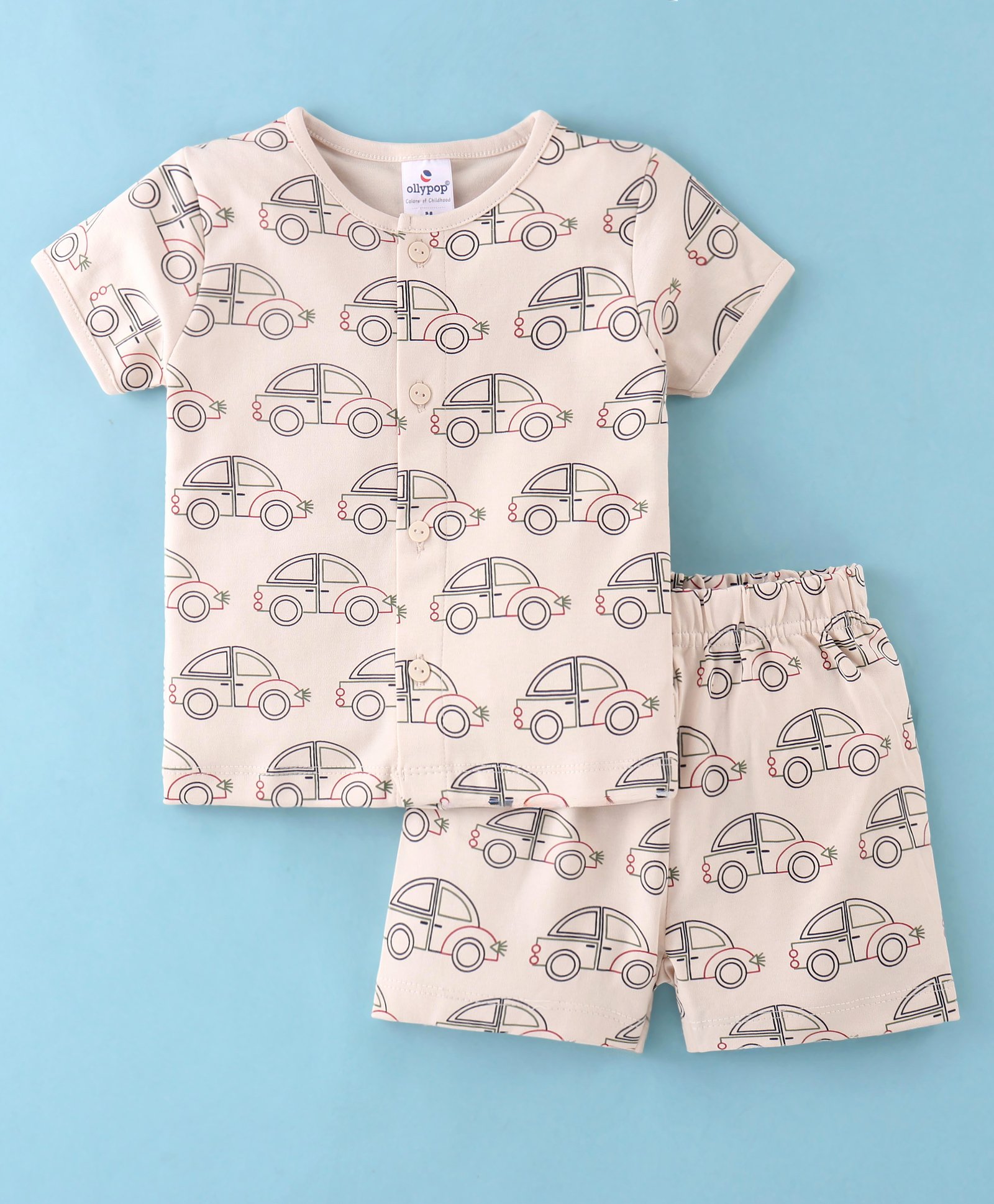 Ollypop Cotton Knit Half Sleeves Night Suit With Cars Print - Pink-picture-39