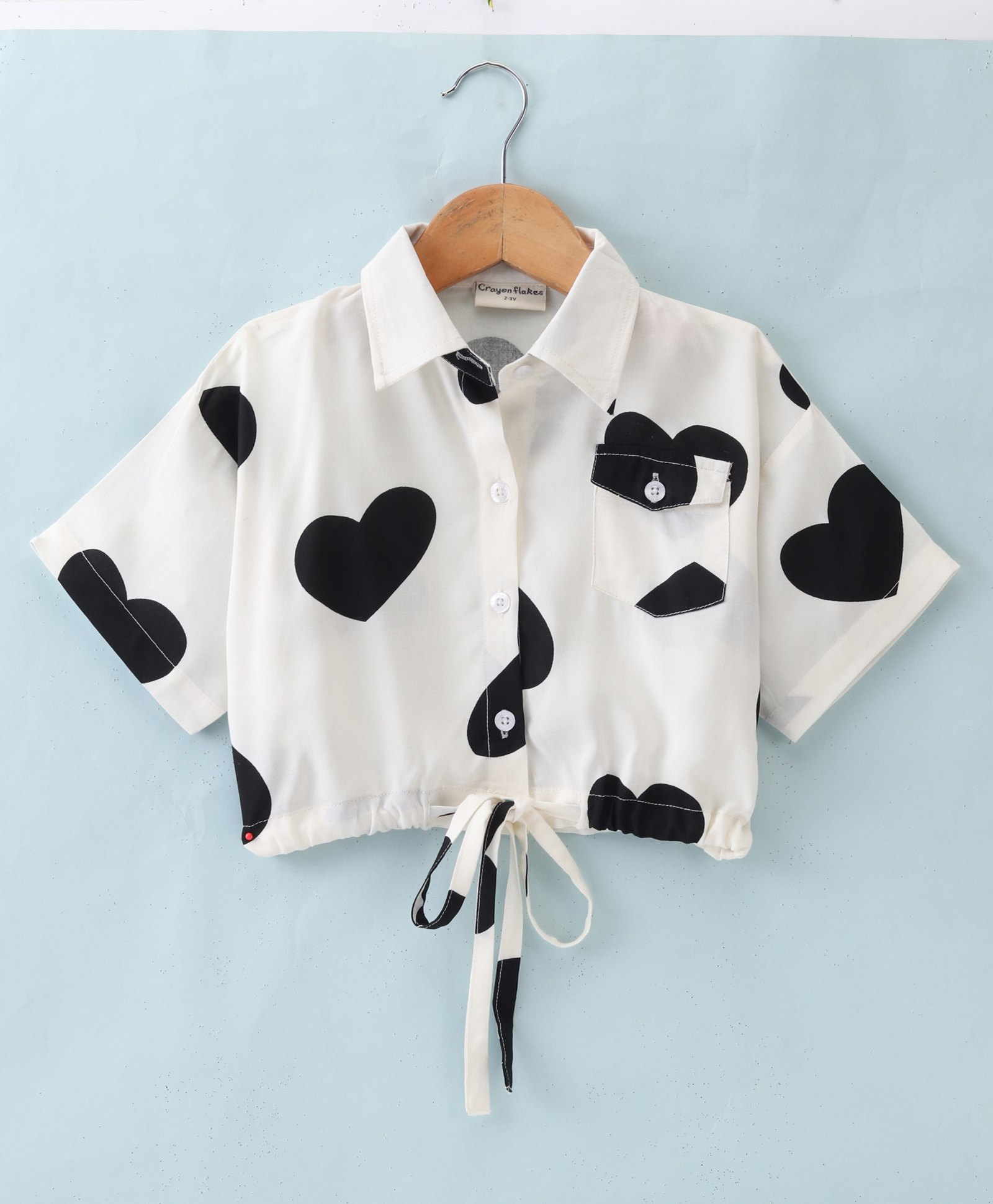 CrayonFlakes Half Sleeves Hearts Printed Crop Top - Off White