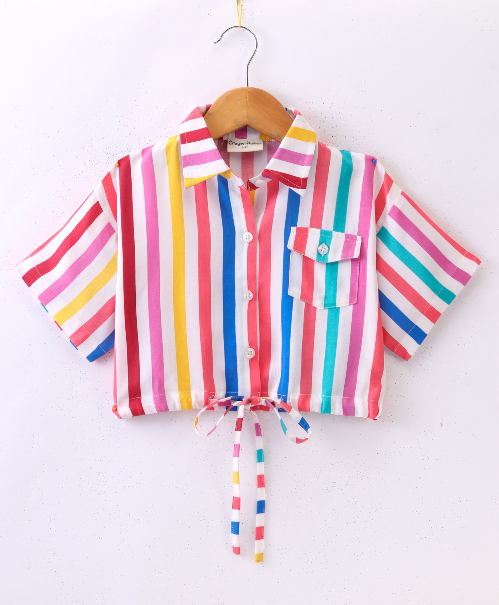 CrayonFlakes Half Sleeves Striped Crop Top - Pink-picture-36