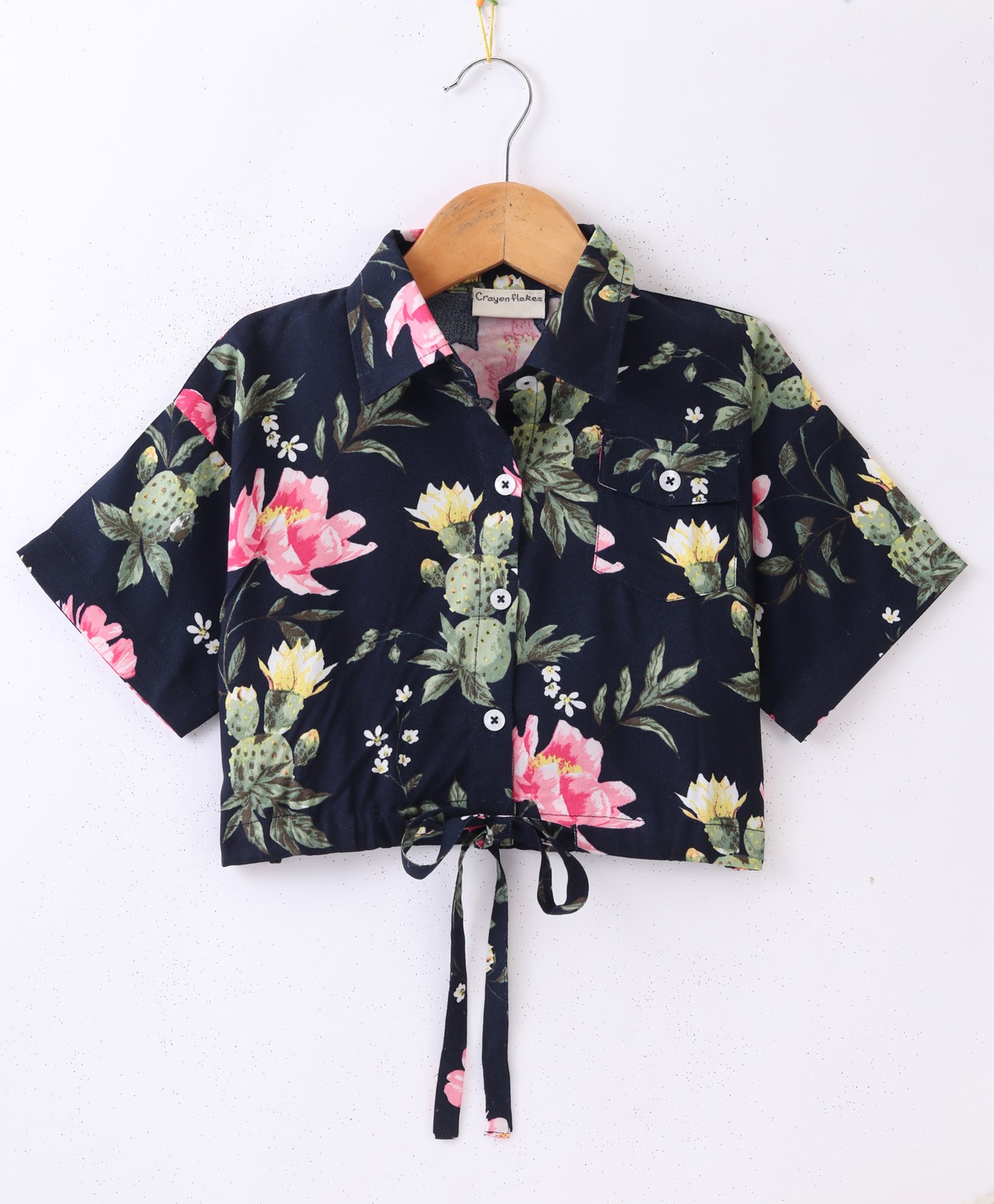 CrayonFlakes Half Sleeves Floral Printed Crop Top - Navy-picture-28
